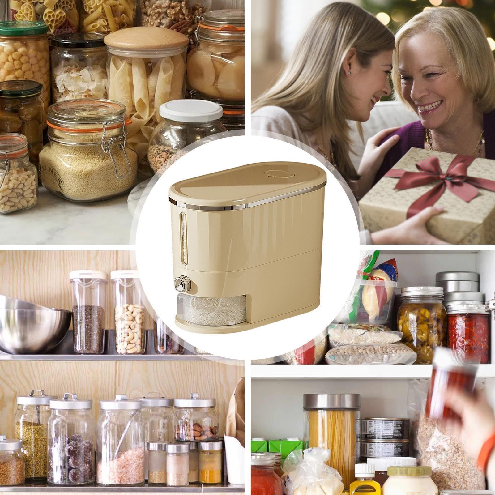 Contenitore Portariso Ermetico 5 kg con Coperchio e Finestra Trasparente | Contenitore Dispenser Riso e Conservazione degli Alimenti Per Cucina Dispensa Appartamento Ristorante Camper Zucchero Far