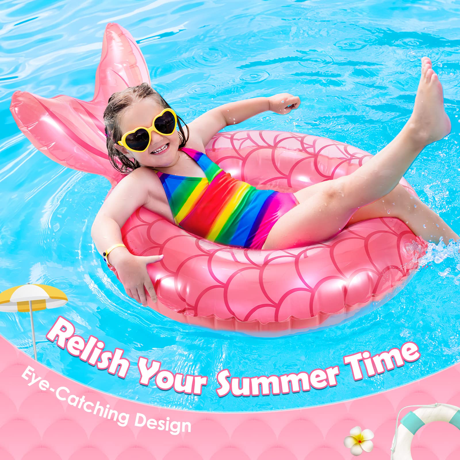 HeySplash Pool Inflatables for Kids Mermaid Inflatable Pool Toys Rubber Ring, Cute Swimming Float Tube - Image 2