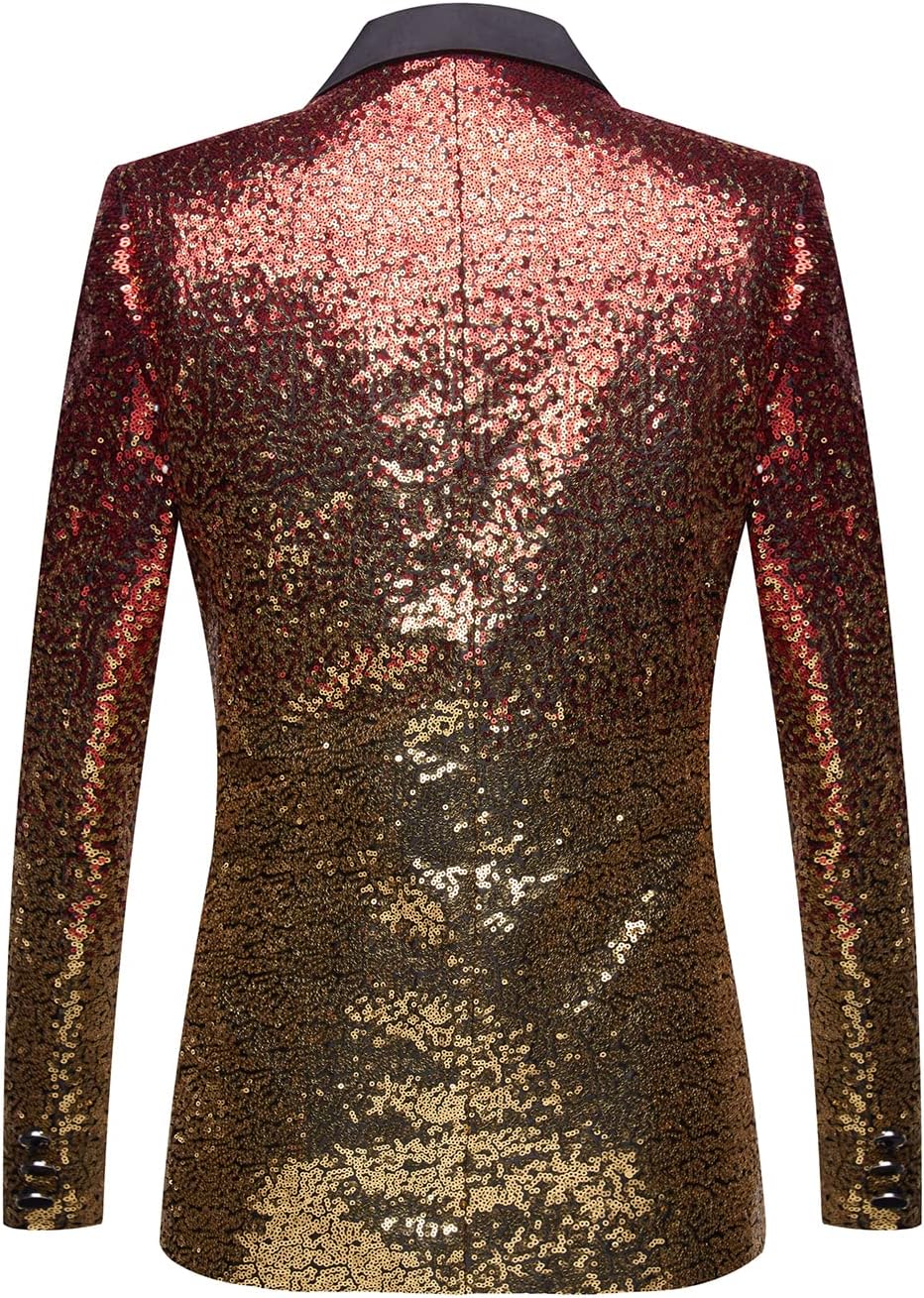 Men's Slim Fit Shiny Sequins One Button Suit Jacket Blazer Tuxedo for Dinner Prom Party Wedding - Image 2