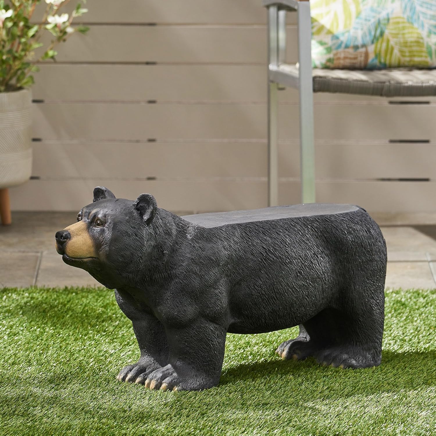 31” Black Bears Bench, Bear Statue for Garden, Front Porch, Patio, Park, Outside, Indoor, MGO, Rustic, No Assembly (Bear)