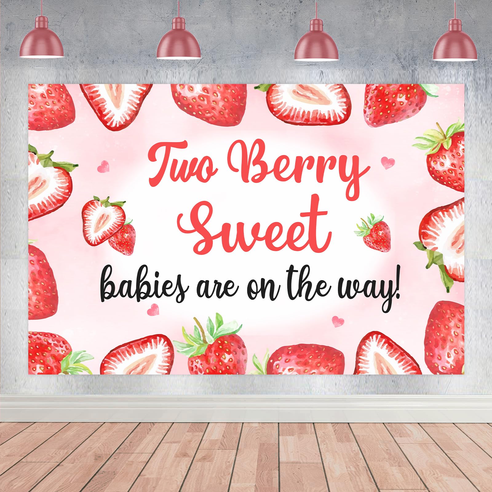 Cheereveal Strawberry Theme Twins Baby Shower Backdrop, Two Berry Sweet Babies are on The Way Background for Twins Baby Shower Gender Reveal Pregnancy