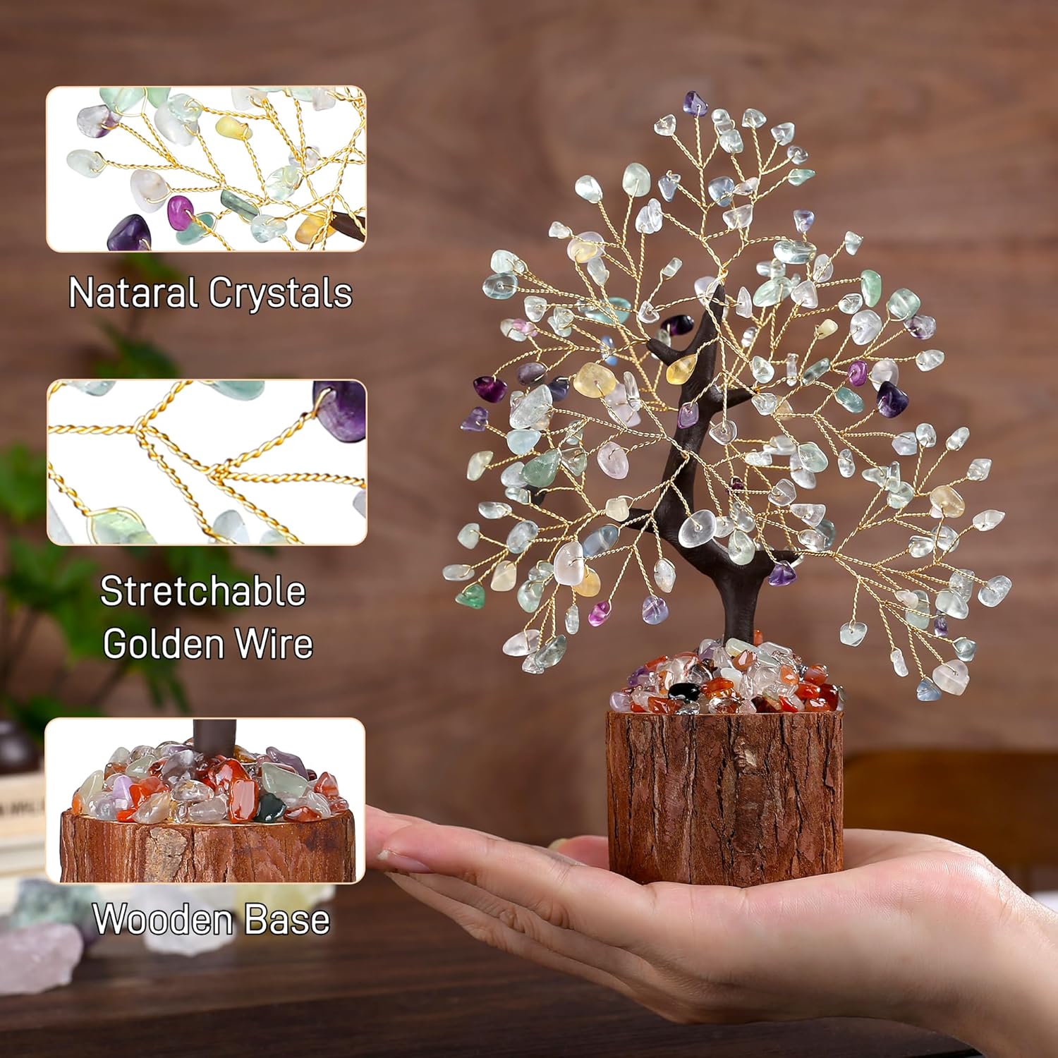 LAIDANLA Fluorite Crystal Tree of Life Positive Energy Good Luck Birthday Gifts Money Feng Shui Reiki Crystals Natural Stones Trees Home Office Desk Decor Meditation Spiritual Gifts for Women Men