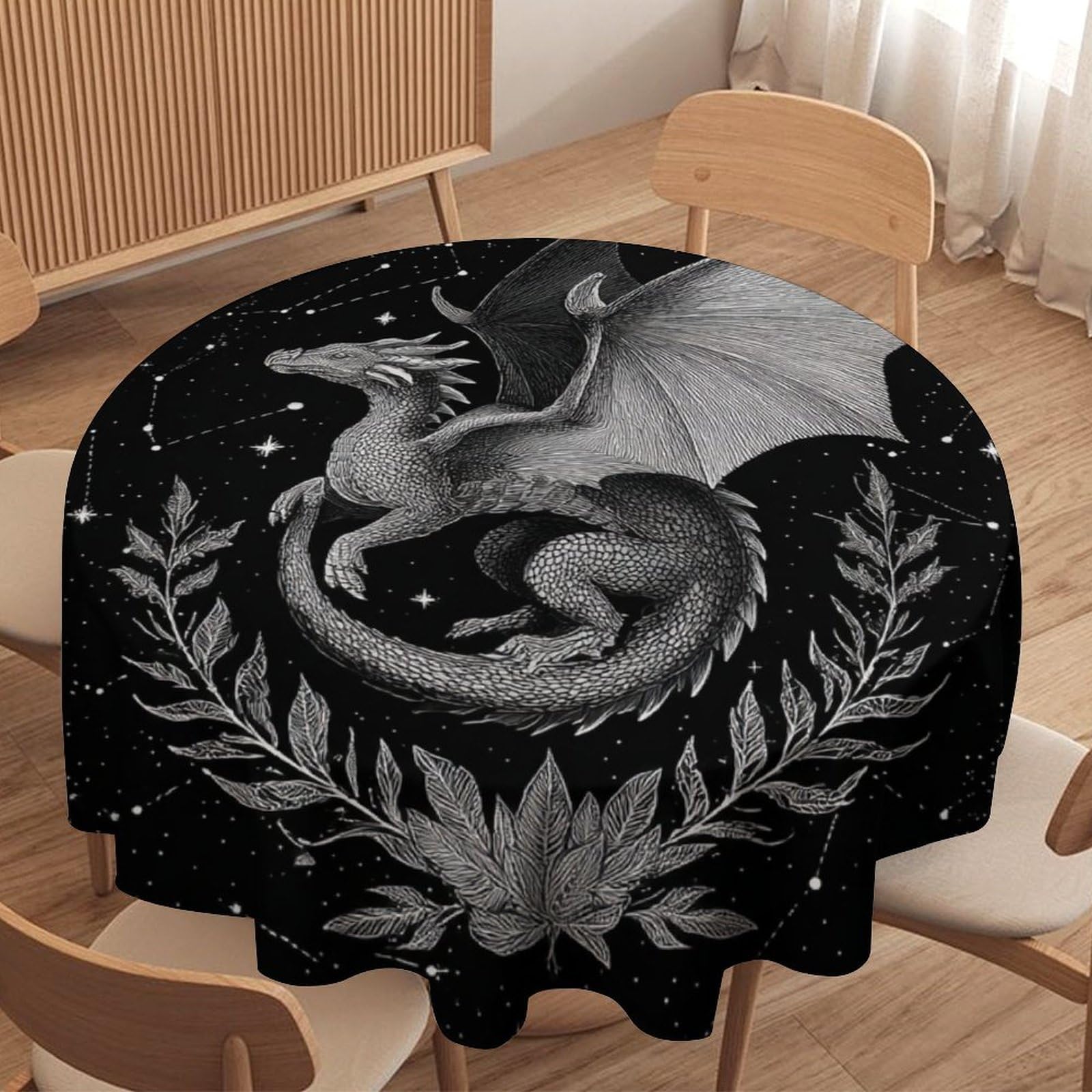 LUYYSKY Vintage Rustic Dragon Round Tablecloth Classic Mid Century Constellation Fantasy Animals Dragon Washable Decor for Table Cover for Kitchen-60 Wx60 L