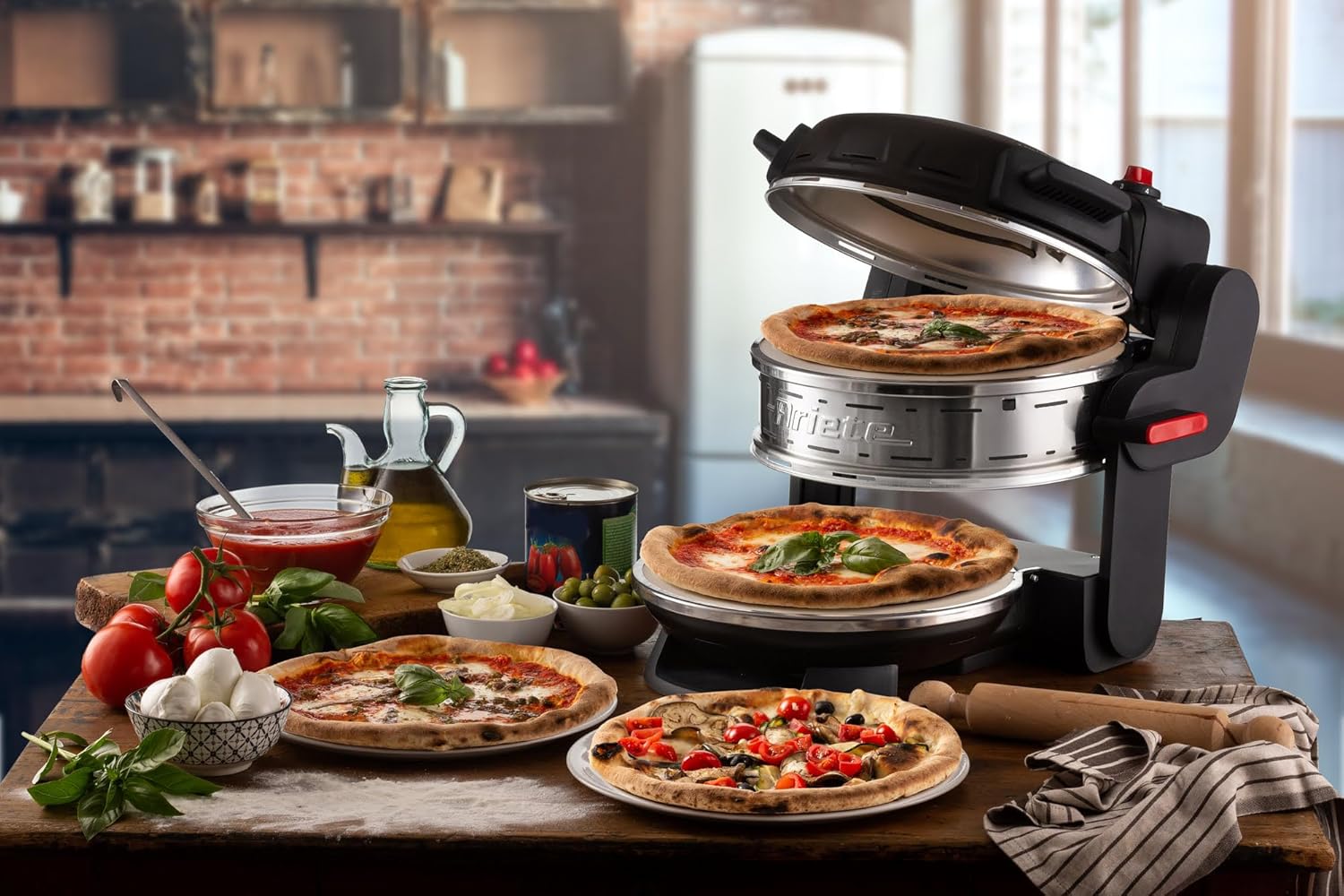 Ariete 927 Pizzeria Ariete, Forno pizza doppio, 2 pizze in 4 minuti, 2300 W, 2 pietre refrattarie, 2 termostati, Diametro 32 cm, 5 livelli di cottura, 2 pale in acciaio inox, Nero Doppio Nero - Immagine 4