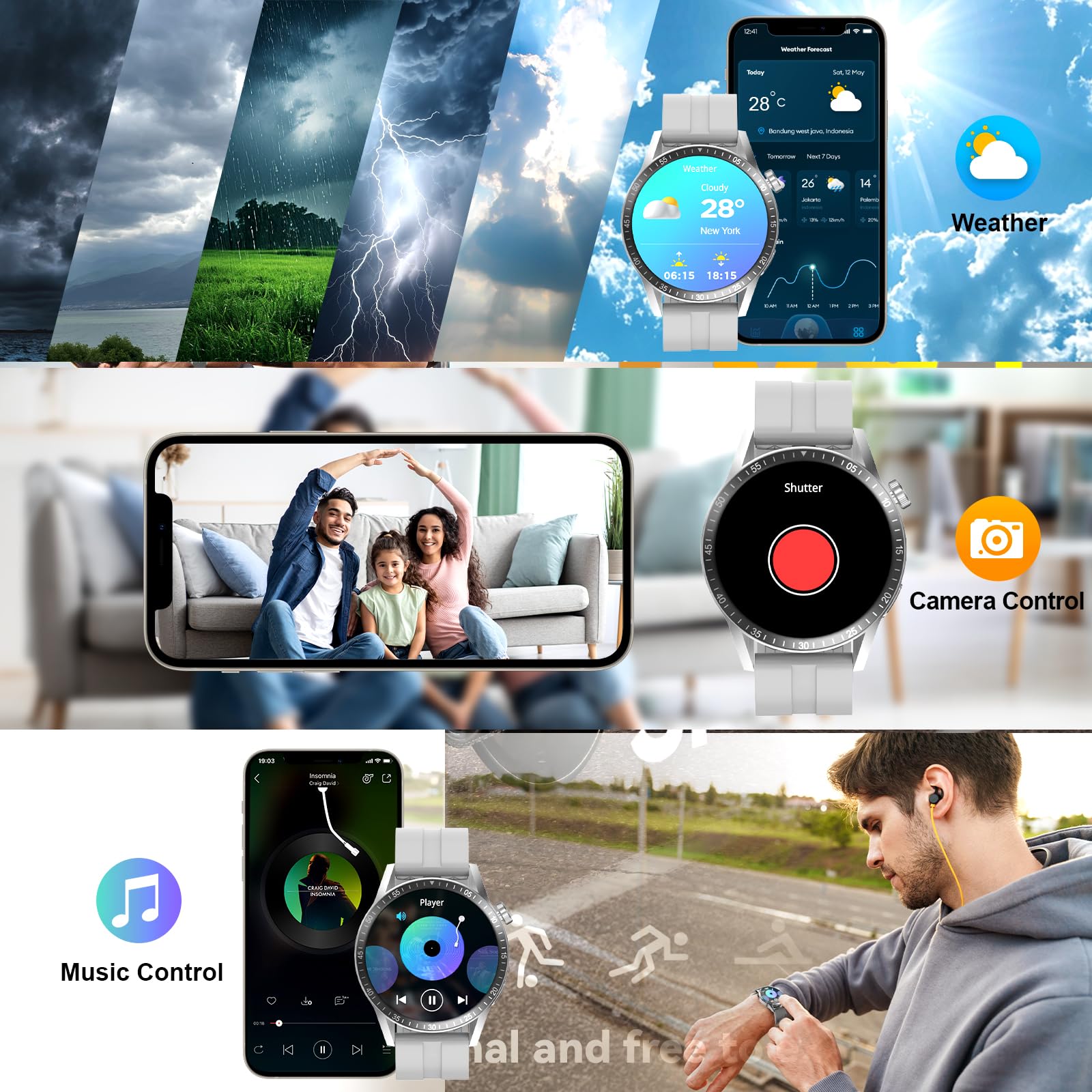 Montre Connectée Hommes, avec 2 Silicone Bracelets, Dotée de Fonctions D'appel, D'assistant Vocal et de Messages, 100+ Modes Sportifs, Montre de Sport Compatible avec Android/iOS, Argenté