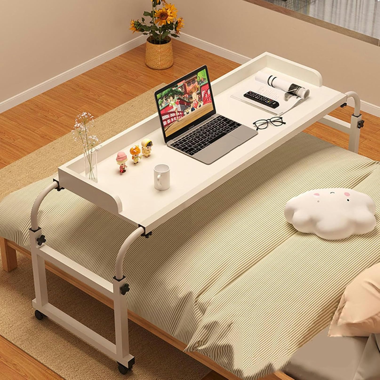 Bureau d'ordinateur hauteur réglable table sur roulettes extensible