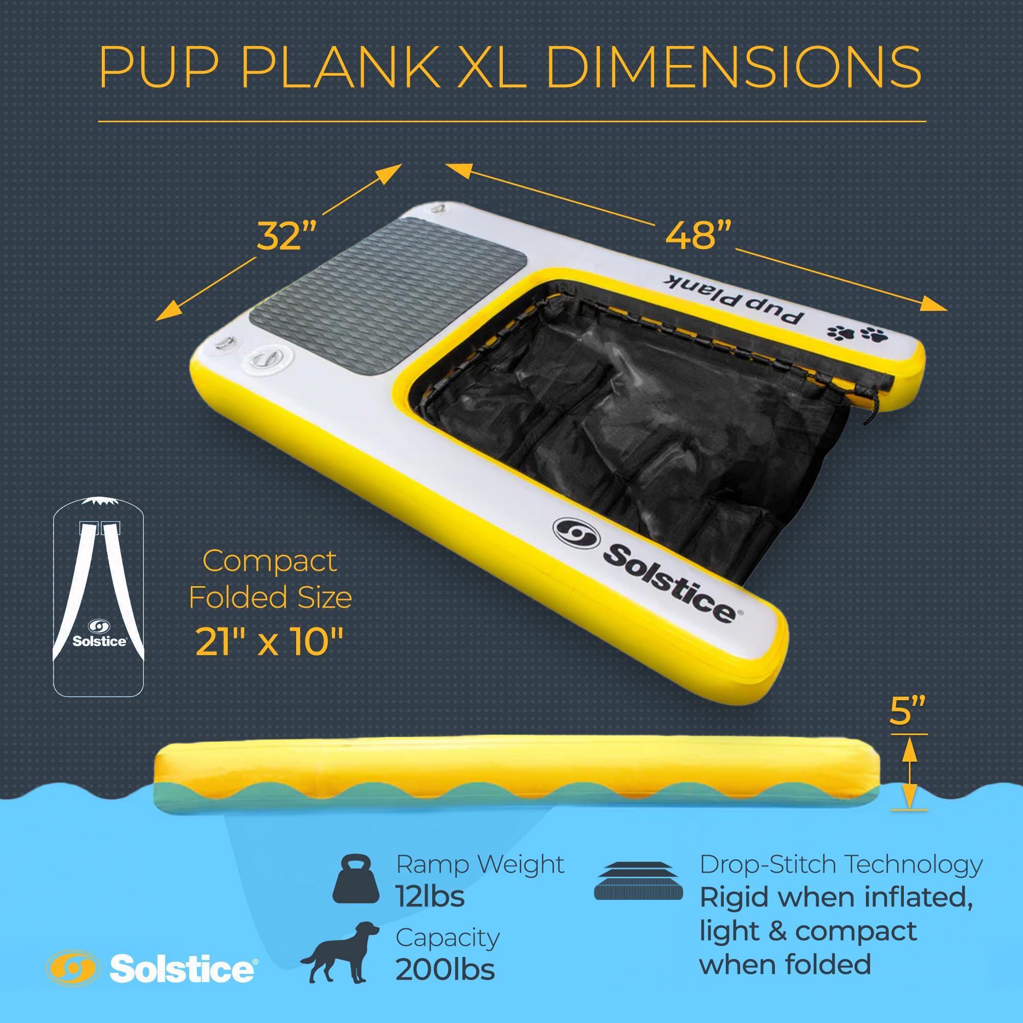 SOLSTICE Original Gonfiabile Pup Plank Dog Float Galleggiante Rampa Scala per Piscine Barche Docks