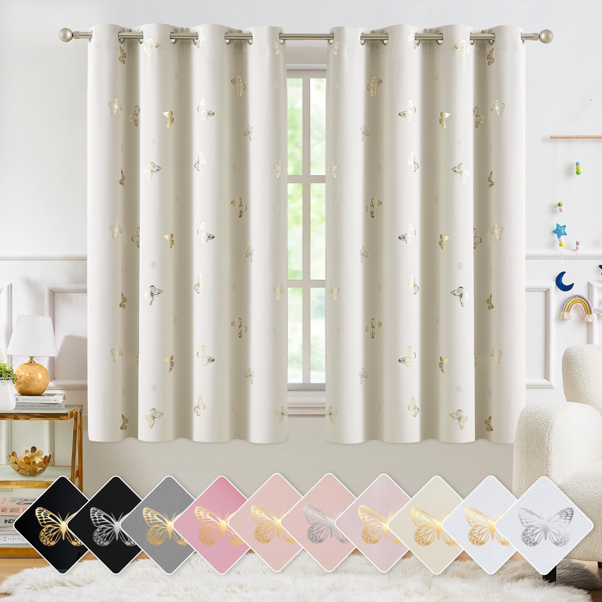 Gold Butterfly Blackout Curtains - FREE SHIPPING -17