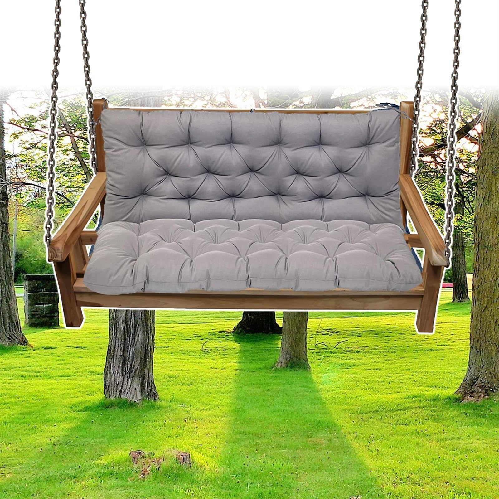 DLLDLGG Swing Replacement Seat Cushions, 2-3 Seater for 4'' Thick Garden Patio Furniture Porch Swing Cushion, with Ties for Outdoor Furnitur with Backrest