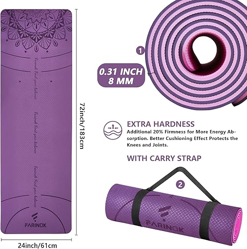 Miniatura 3 de Tapete de yoga extra grueso de 0.354 in, tapete de ejercicio de alta densidad antideslizante para entrenamiento en casa, tapete de pilates con