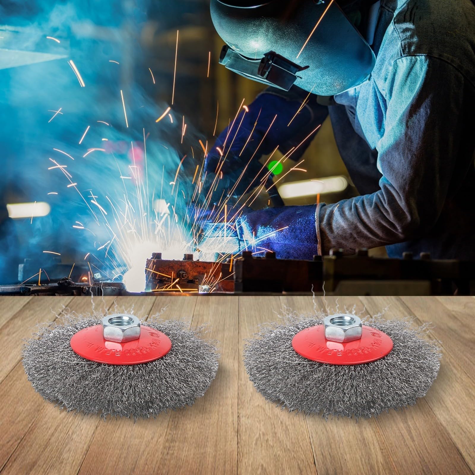 Produktbild von Drahtkegelbürste 115mm Mit M14-Gewinde – Zum Entrosten, Abbeizen, Entgraten, 0,3mm Draht, 12.500 U/min