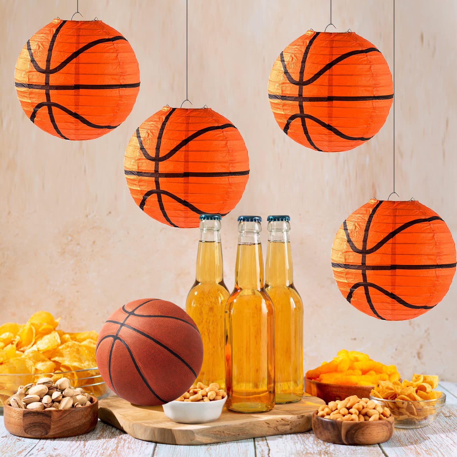 10 Pieces Orange Basketball Paper Lanterns Decorations 8 Inches Ceiling Hanging Basketball...