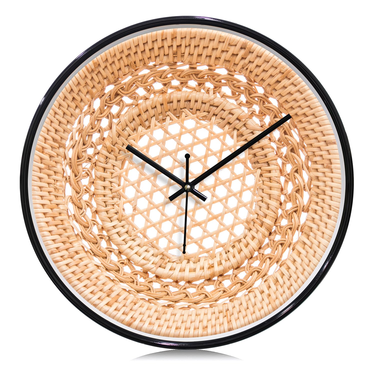 RANDOM Premium Wall Clock, Rattan Weave Design, Silent Movement, Non-Ticking, Easy to Hang, Home Decor (Black & Light Beige)-picture-17