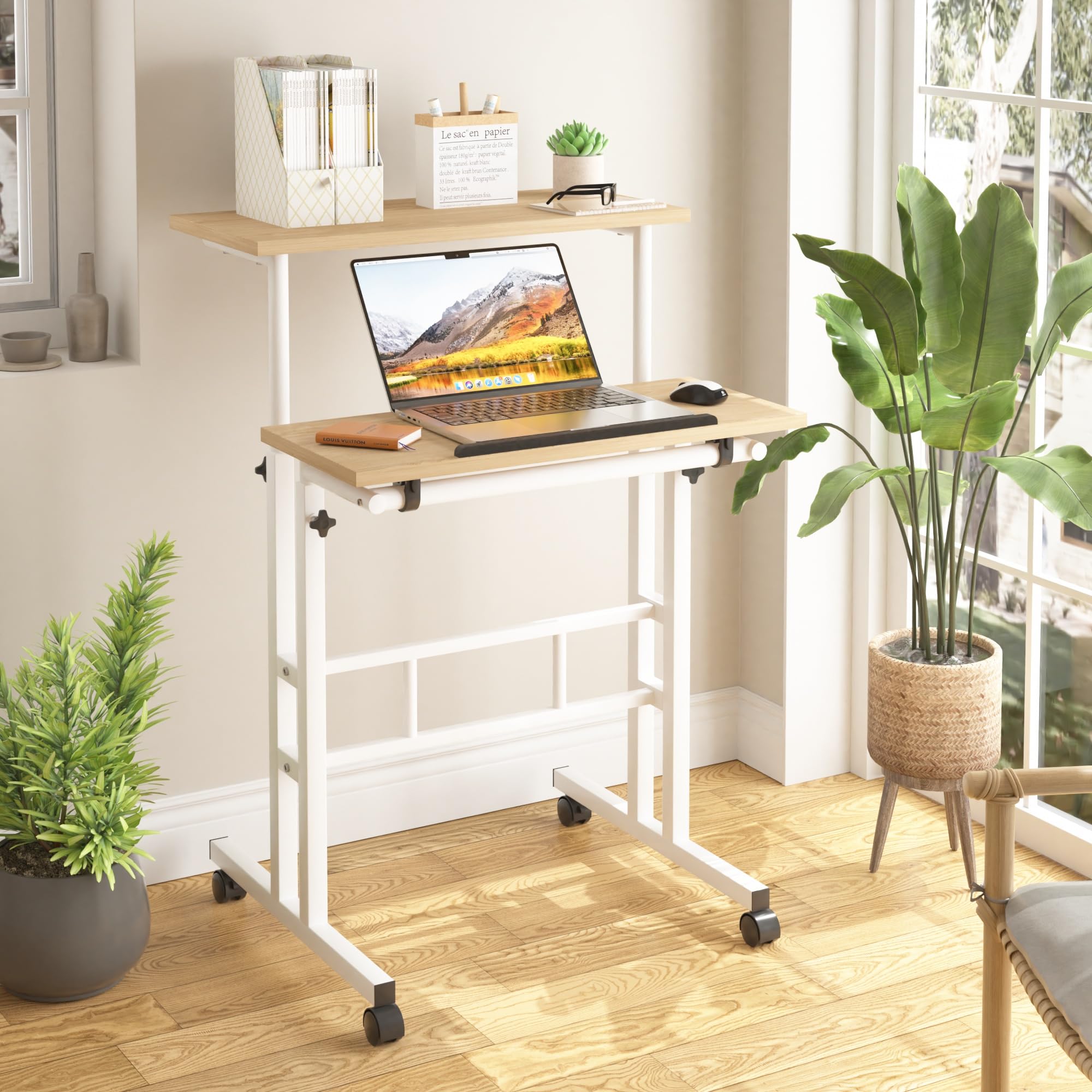 Snapklik.com : VECELO Small Mobile Standing Desk 24 Inch, Adjustable ...