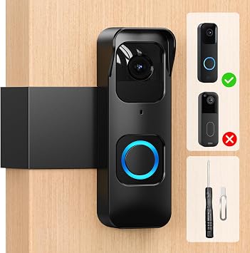 Anti-Theft Blink 1st Gen Doorbell Mount Bracket Wide-AngleNot for 2025 Newest 2nd Gen Models, Weatherproof with Rain Cover, Renter Friendly,No-Drill Install for Home/Apartment Door, Black
