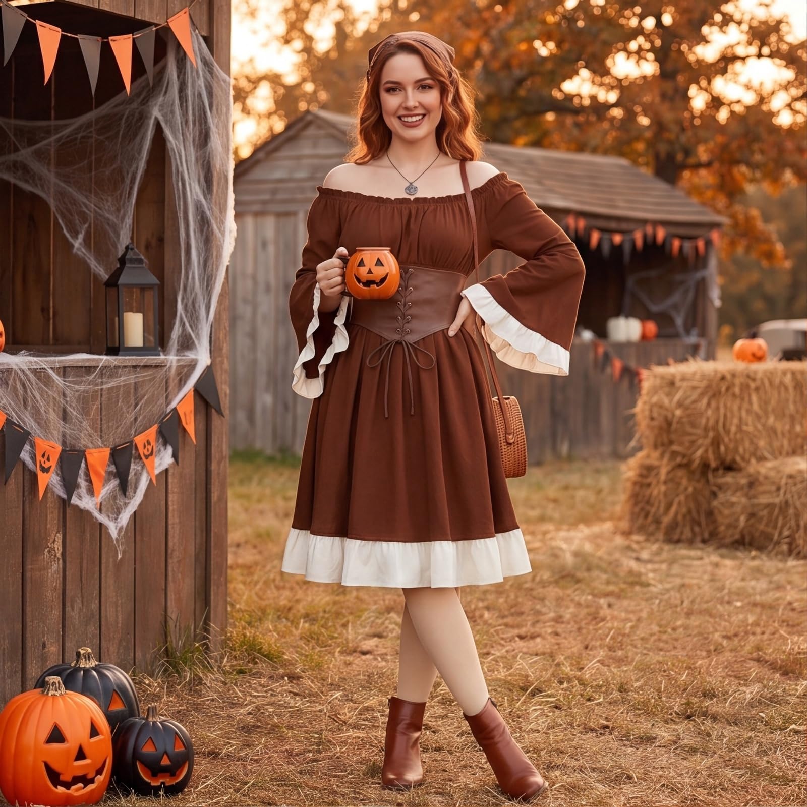 Générique Robe Gothique Femme Épaules Nues Manches à Volants Taille Lacée Jupe Asymétrique, Tissu Fluide Léger pour Soirées Déguisées Halloween Carnaval