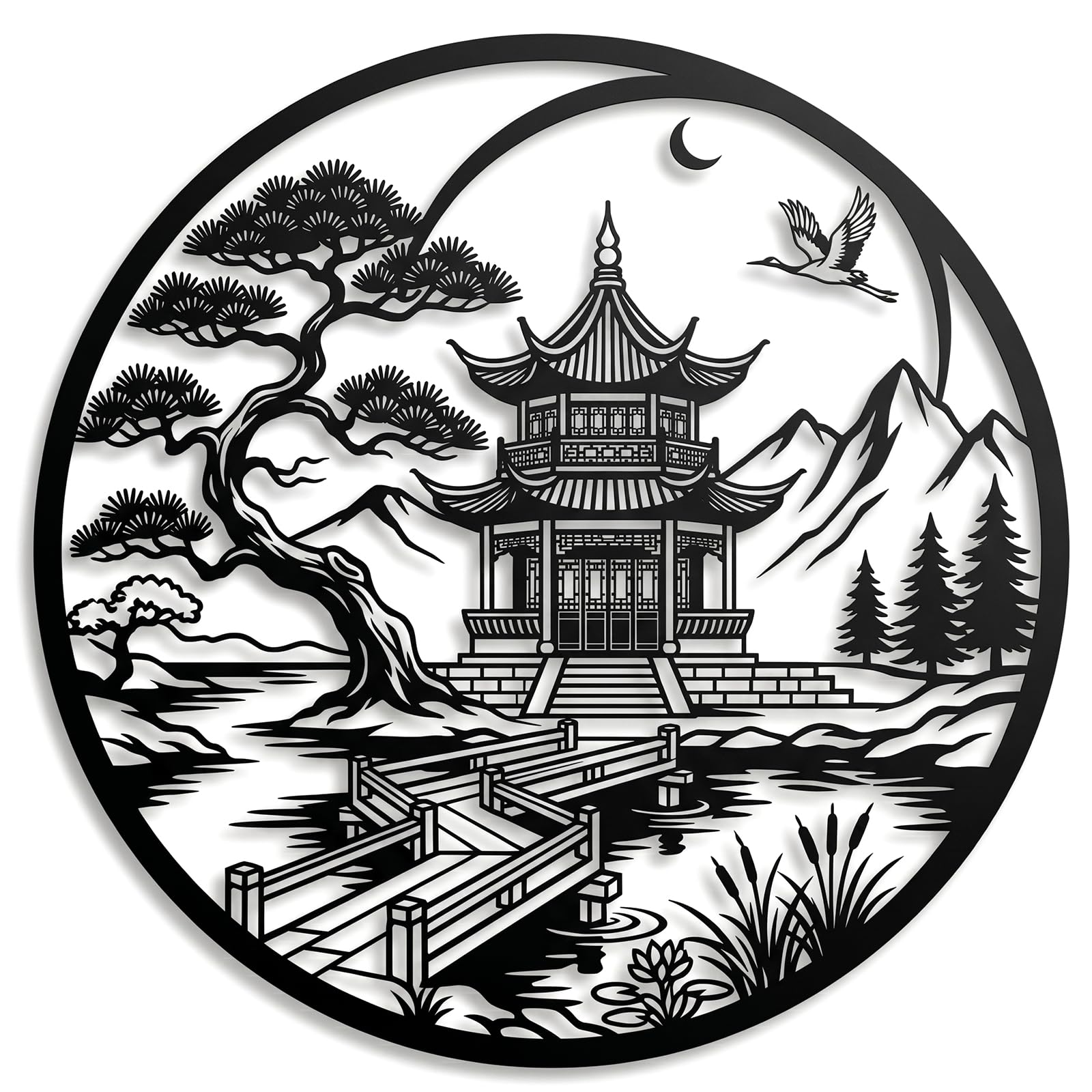 Orsefeliy Oriental Landscapes Metal Wall Art, Chinese Style Wall Decor, Elegant Wall Art for Bedroom, Living Room & Reading Room, Home Decor Gift for Friends, Neighbors and Chinese Culture Lovers