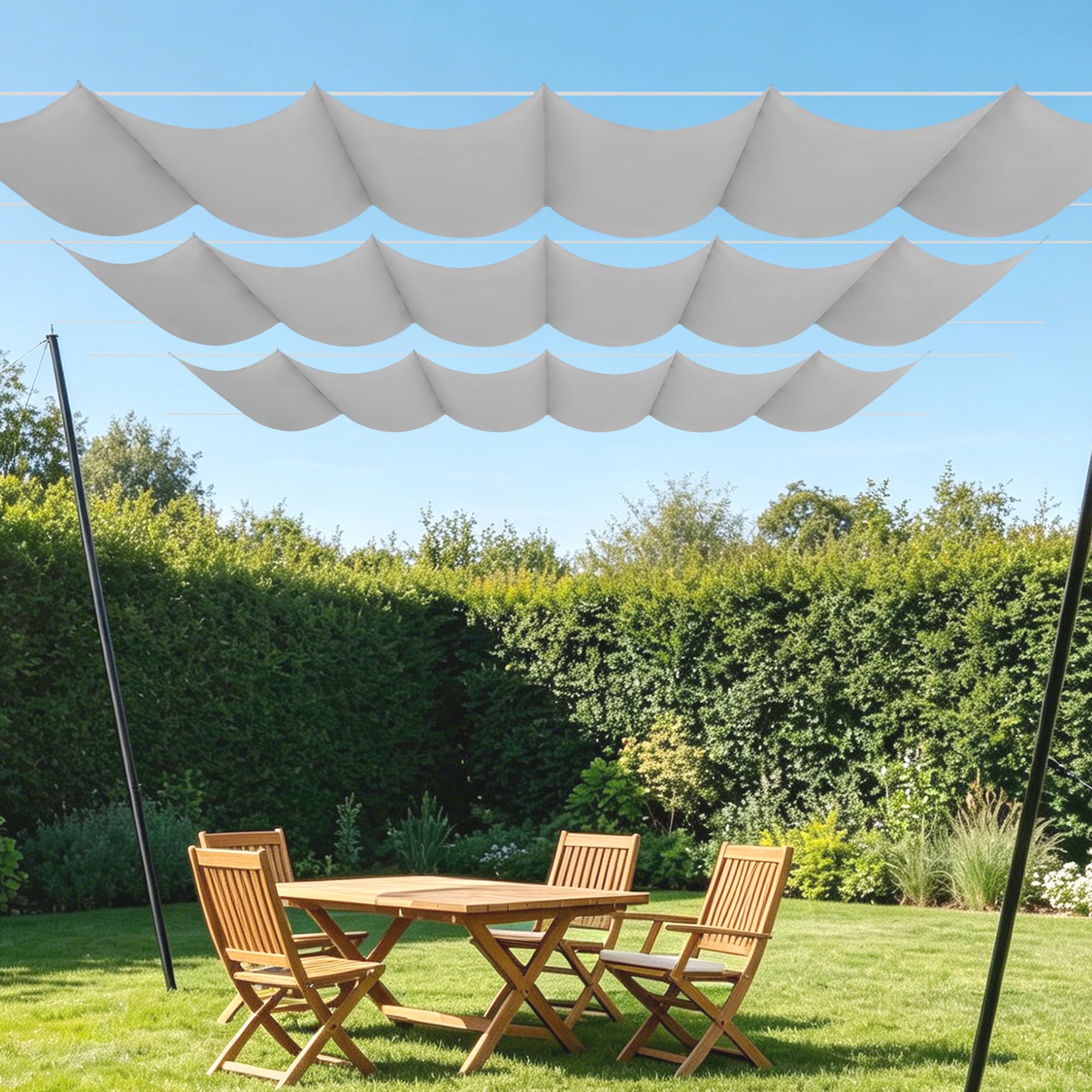 Voile d'ombrage rétractable vague gris clair pare-soleil avec œillets extérieurs