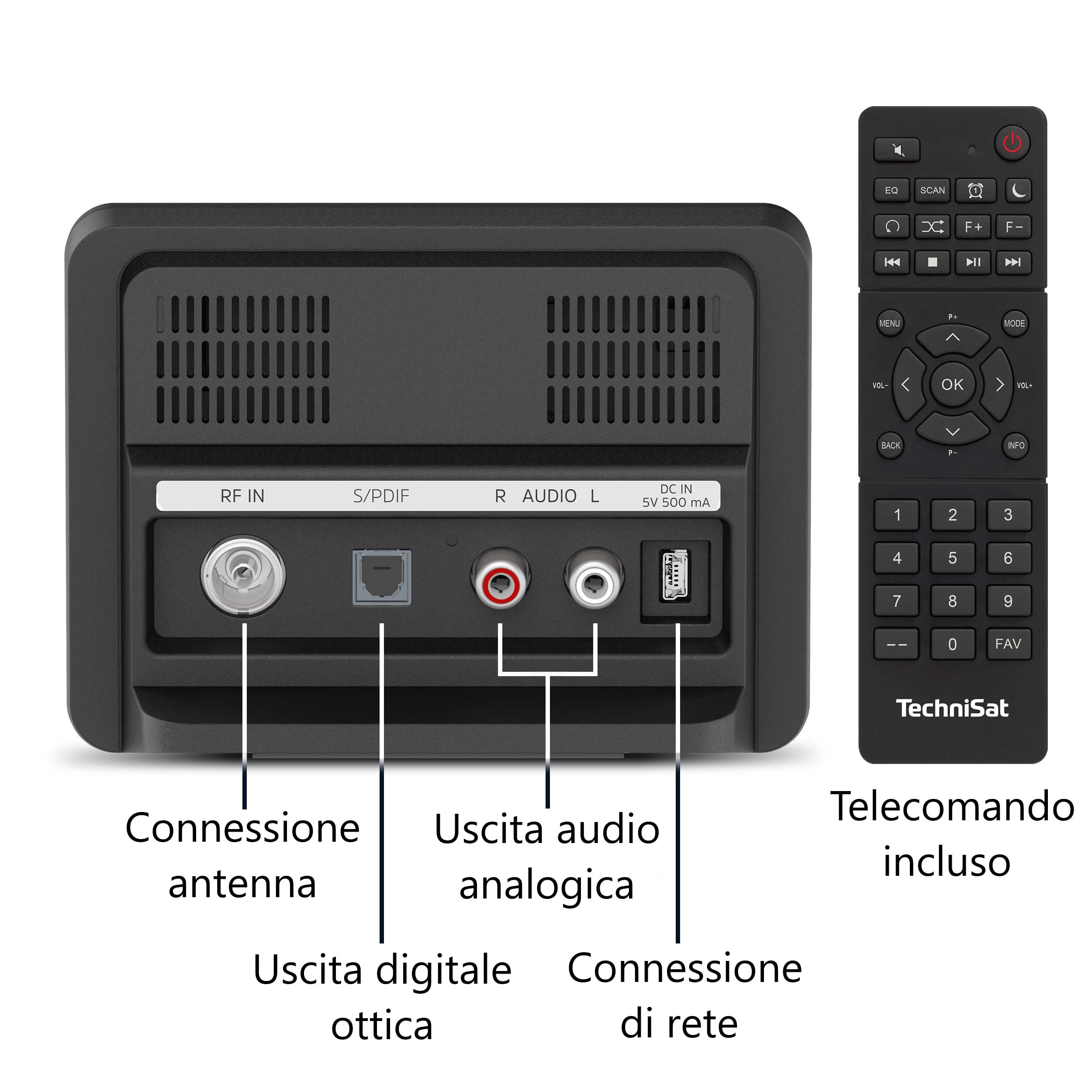 TechniSat DIGITRADIO 10 IR - adattatore radio DAB+ e Internet (WLAN, display a colori,Bluetooth, telecomando, sveglia, cavo di collegamento audio, per l'aggiornamento di impianti hi-fi esistenti)