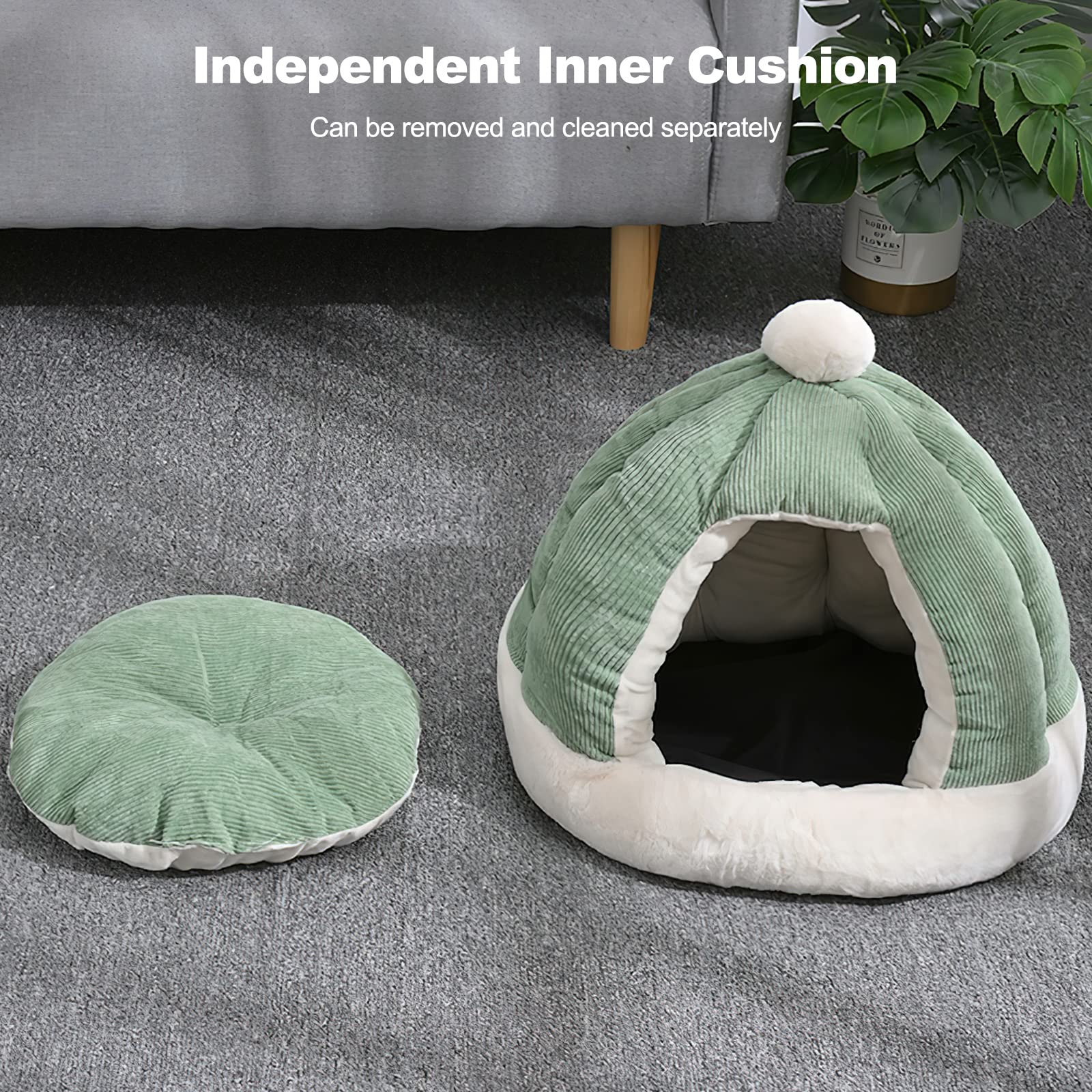 Galatée Lit De Grotte pour Chat, Maison De Lit De Tente pour Chat avec Coussin Lavable Amovible, Lit Igloo Doux en Peluche pour Chat, Améliore Le Sommeil, Lit pour Chaton Et Chiot(S, Gris)