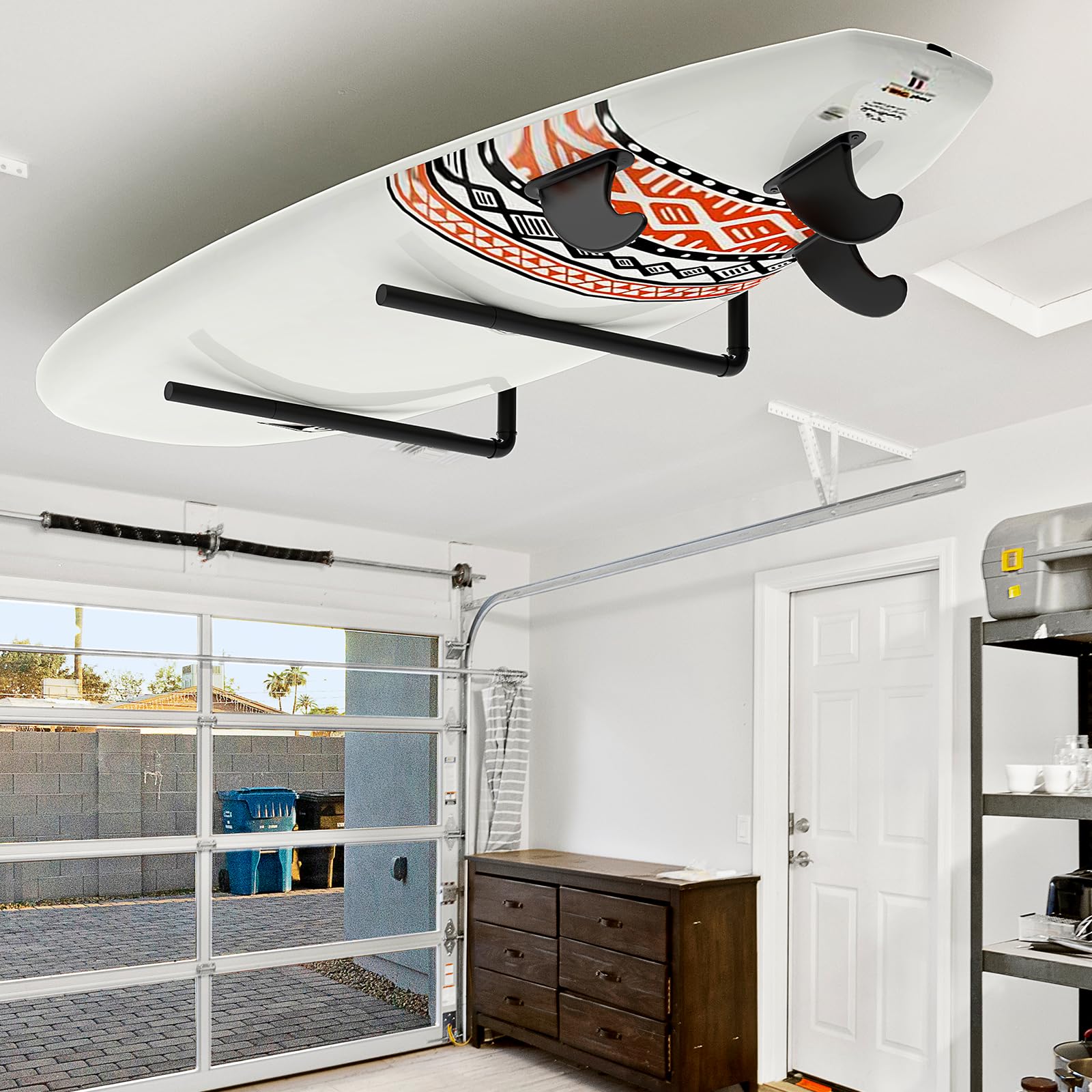Étagère de rangement 3 en 1 pour planche de paddle et planche de surf | Support de rangement mural pour garage et kayak - Support mural réglable pour canoë avec rembourrage antidérapant