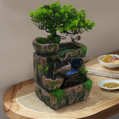 Miniatura 2 de Fuente decorativa de Feng Shui, rueda de cascada, fuente de agua, luces LED de meditación zen, cascada interior, características de agua relajantes