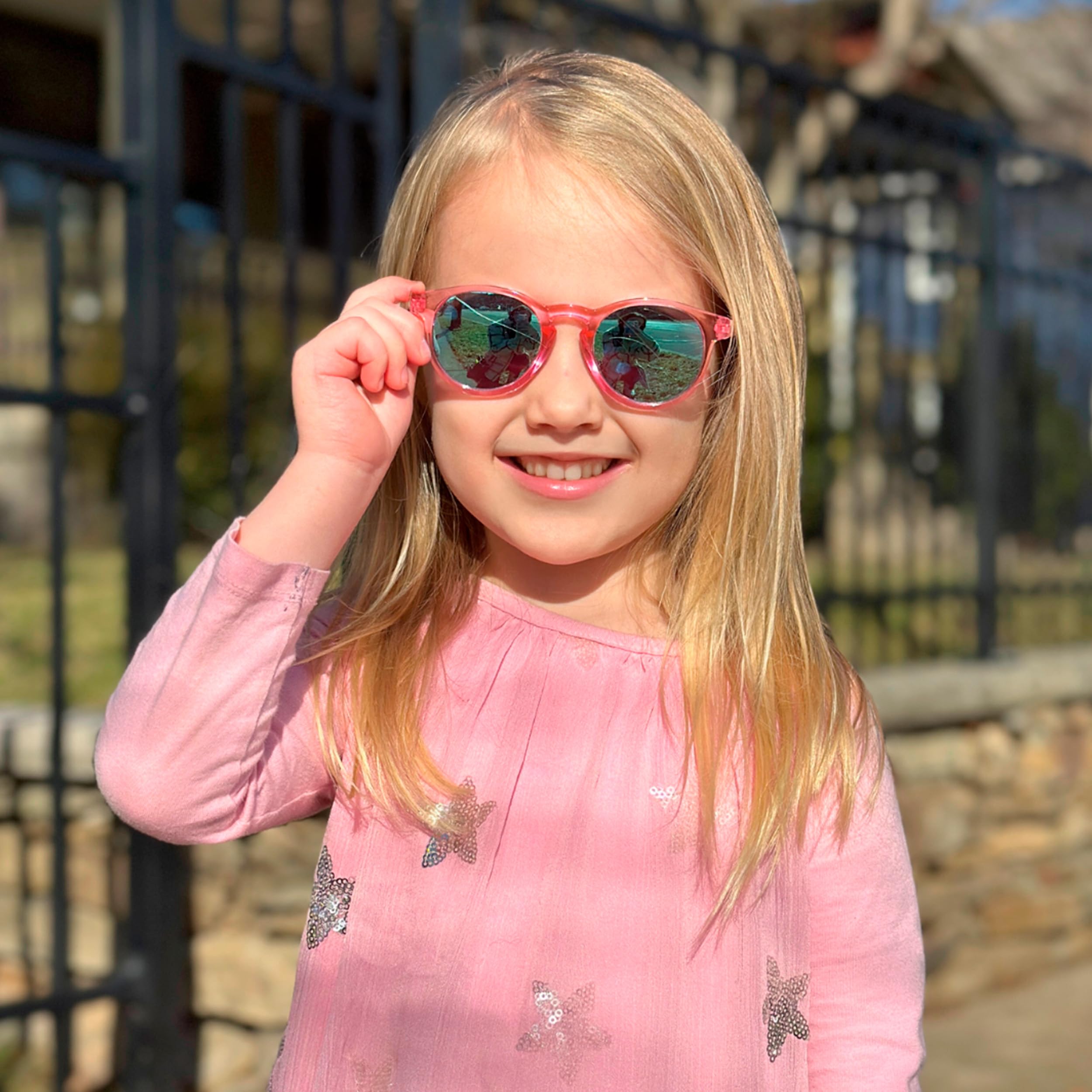 Kiddus Gafas de Sol Niña 4 a 7 Años, Polarizadas UV400 CAT3, Montura TR90 Flexible y Ligera, Sin BPA, con Cuerda Ajustable, Protección 100% UVA UVB, Cumple Normativa ISO y CE
