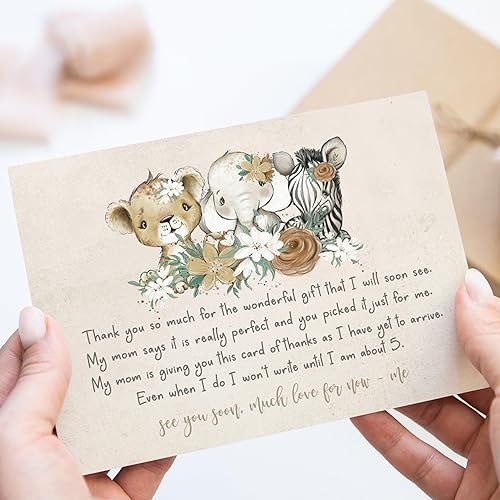 Miniatura 7 de Flora Safari - Tarjetas de agradecimiento para baby shower con sobres (paquete de 25) Mensaje preimpreso de bebés niñas con espacio personalizable