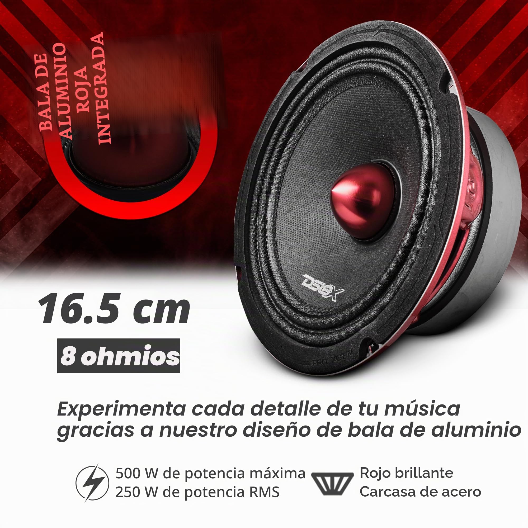 DS18 pro-x6bm Pro Serie (16,5 cm Medios Altavoz 250 Watts RMS, 500 Watts Potencia máxima)