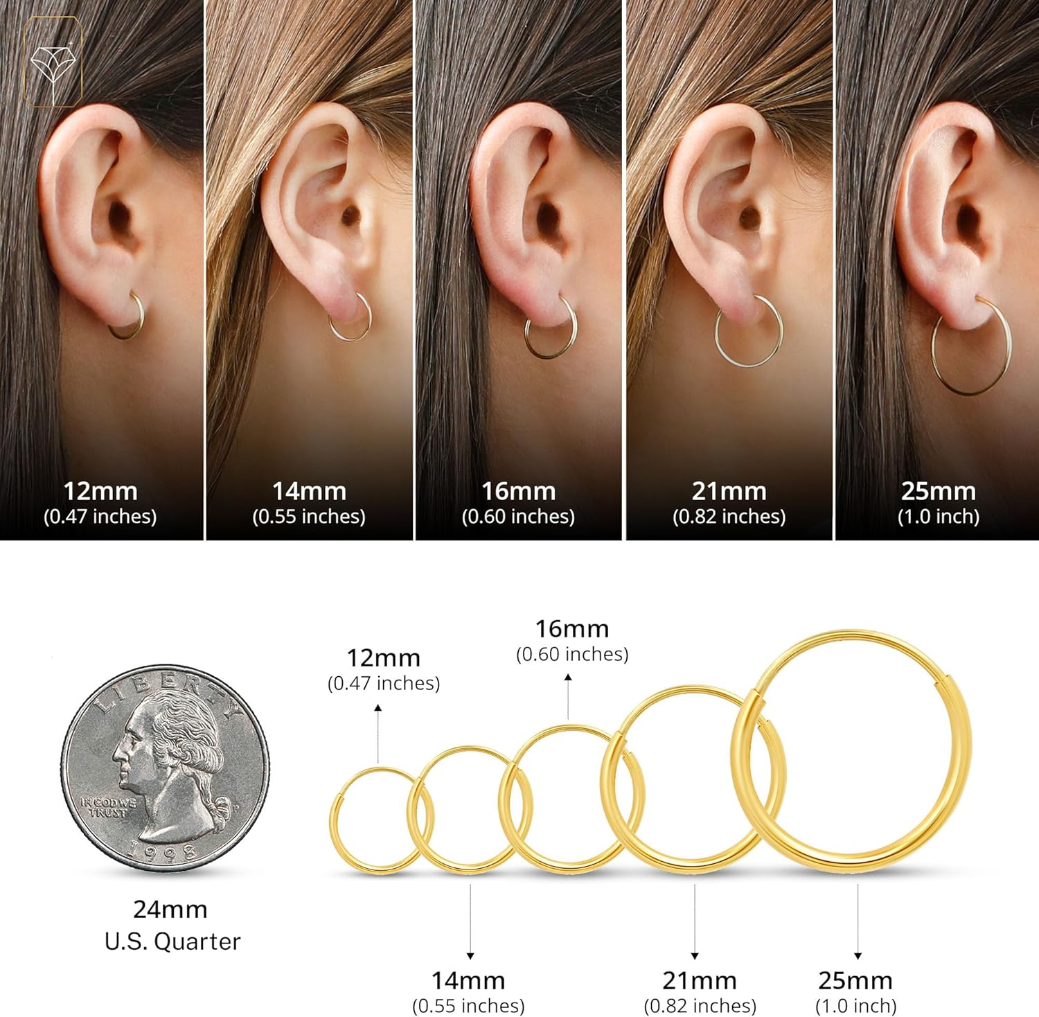 14k Gold Hoop Earrings for Women | 1mm Tube Yellow Gold Hoops Earrings 14k Real Gold | Flex Continuous Hoops by Max + Stone - Image 4