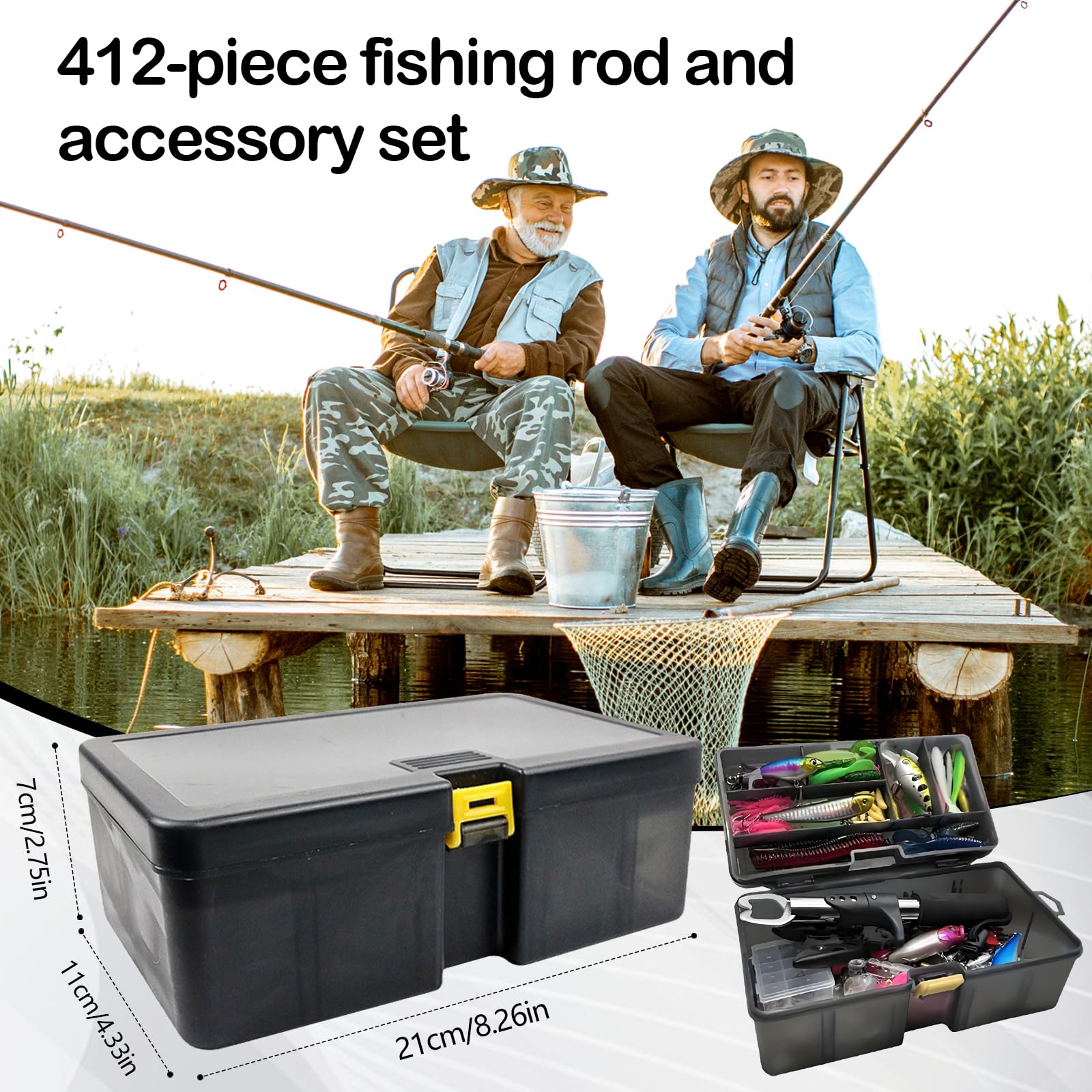 Señuelos de Pesca, 412 Piezas Set de Cebos Pesca Señuelos Accesorios Kit con Caja de Aparejos Anzuelos Alicates Jig Head Sinker Swivel Pesos Equipo de Pesca de Agua Dulce y Salada
