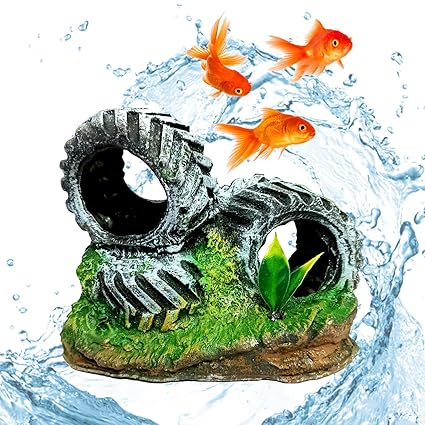 JAINSONS PET PRODUCTS Aquarium Ornament Decorations - Resin Material Tyre Decorations Fish Tank Tyre Ornament Aquarium Environment Friendly Decorations
