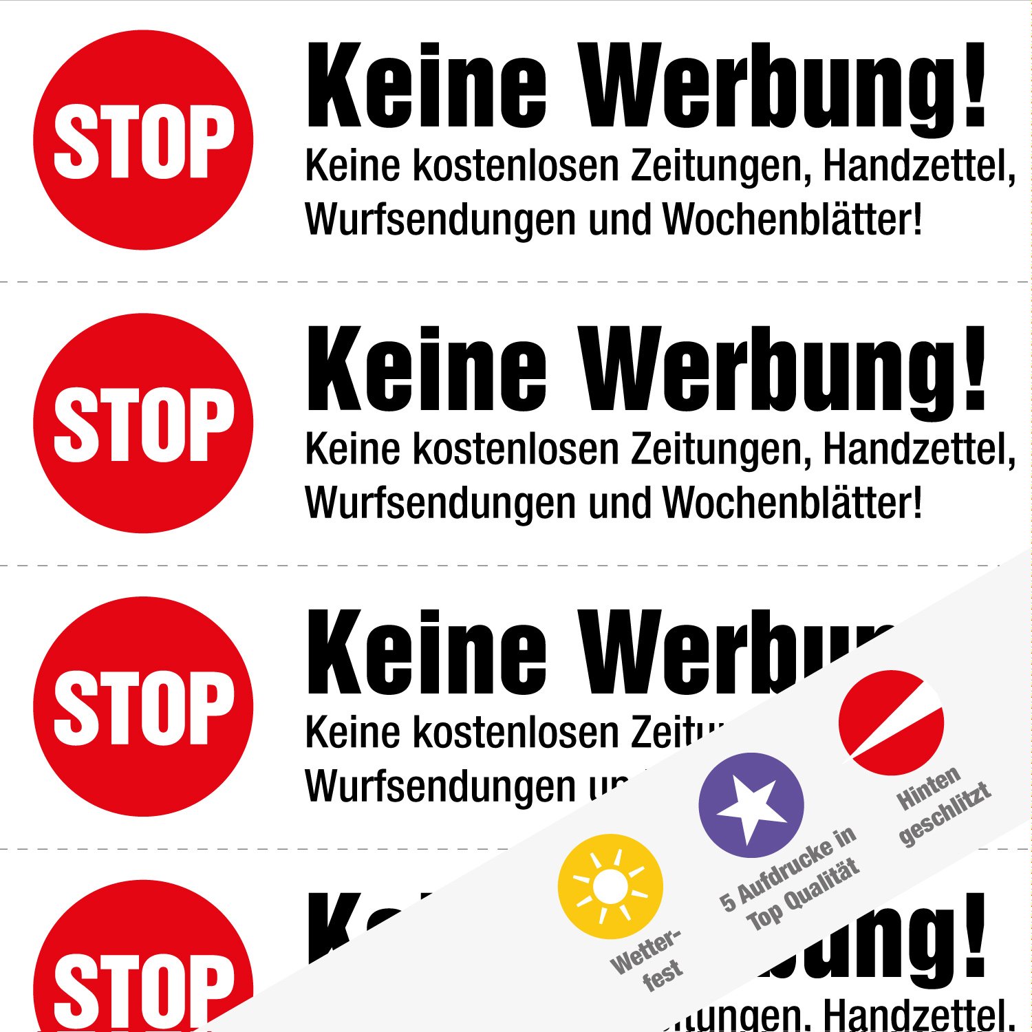 immi 40 Aufdrucke, Stop Keine Werbung Aufkleber (Weiß - gleiche Aufdrucke)