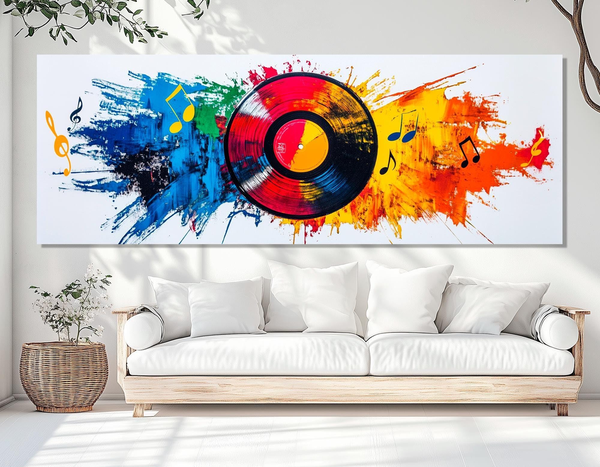 CAOXTART Płyta fonograficzna abstrakcyjny plakat na płótnie muzyka na płótnie pop art winylowy obraz do salonu dekoracja domu (30 x 90 cm/rama wewnętrzna)