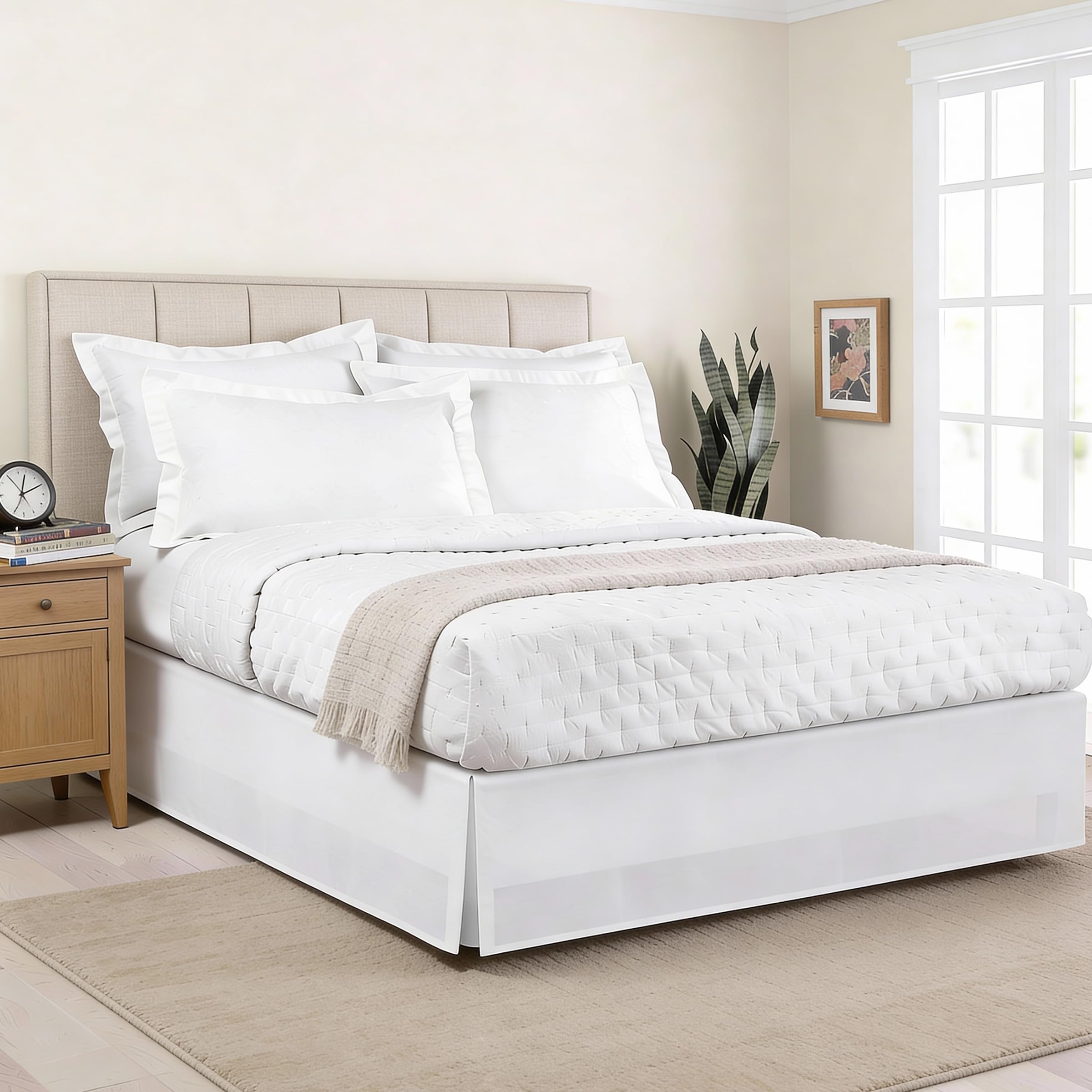 Lux Hotel Microfiber Tailored Style Bed Skirt with Classic 14 Inch Drop Length, Queen, White
