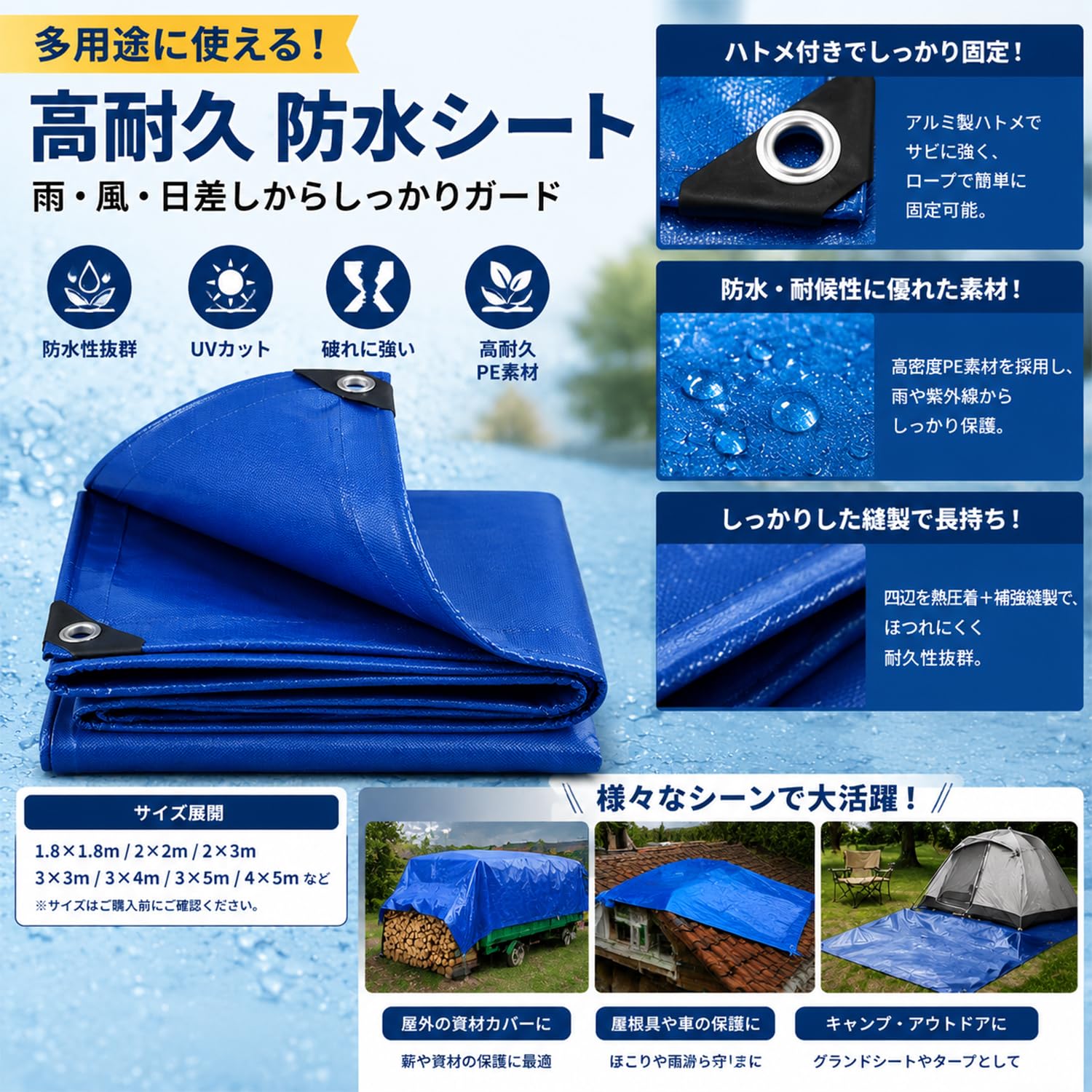 Amazon.co.jp: 防水シート, 厚手 0.55mm 500g/㎡ 引き裂き耐性 防雨