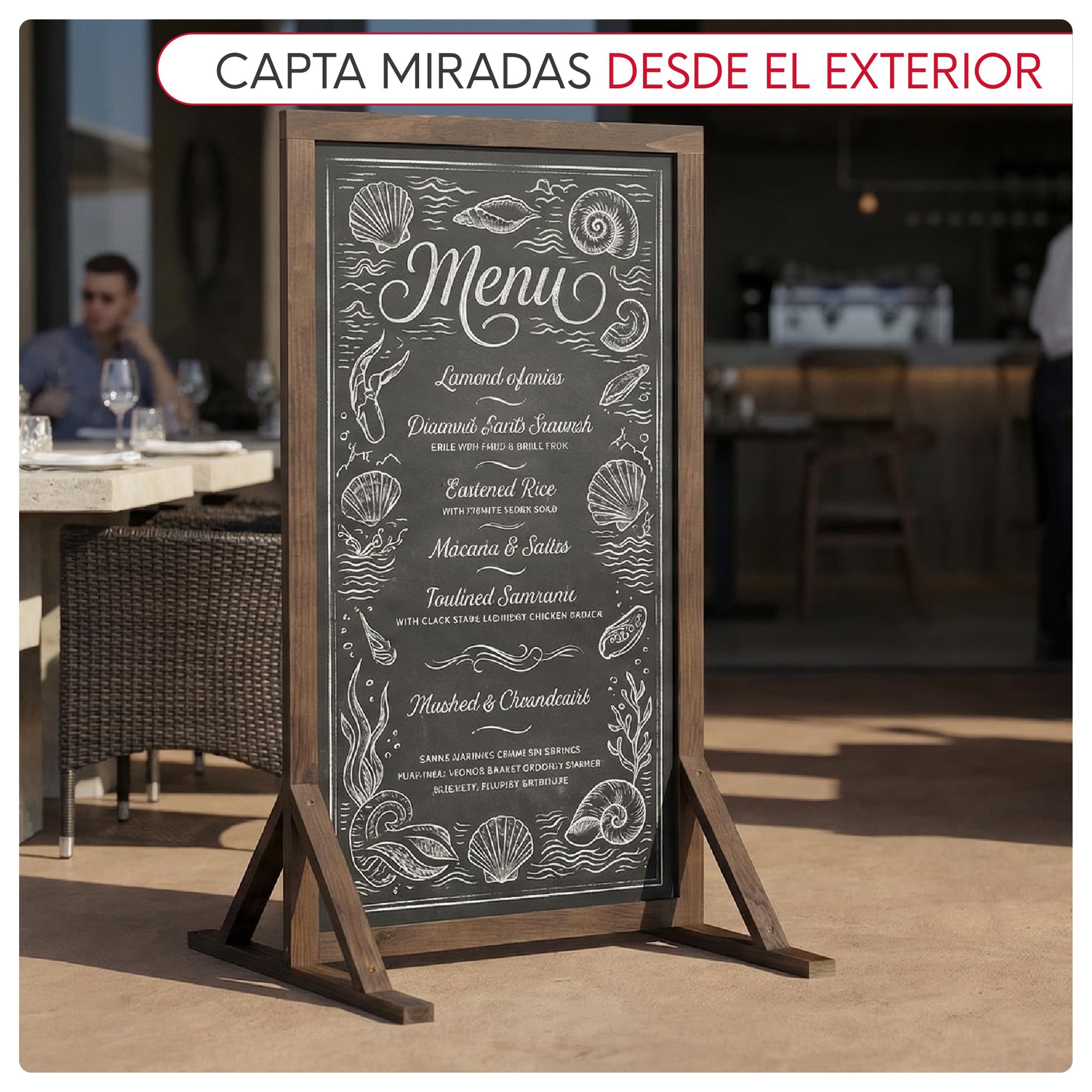 Pizarra Caballete Doble Cara Impermeable Lugano 51x108 cm | Pizarra Exterior de Suelo para Hostelería, Restaurantes, Terrazas y Comercios | Soporte Publicitario Escrita con Tiza