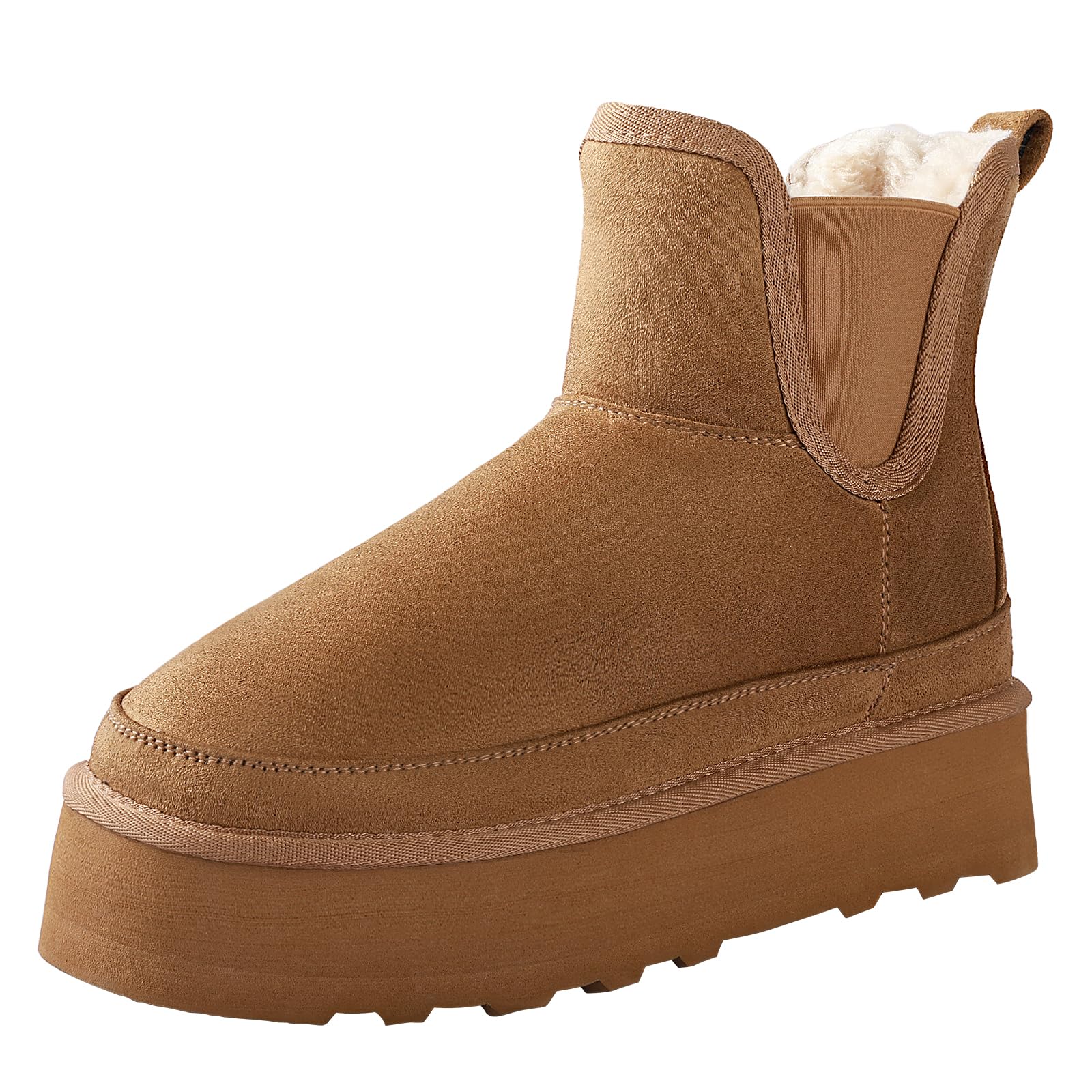 Ankis Platform Mini Boots Women Classic Ultra Mini Ankle Chelsea Boots for Women Winter Warm Thick Fur Fuzzy