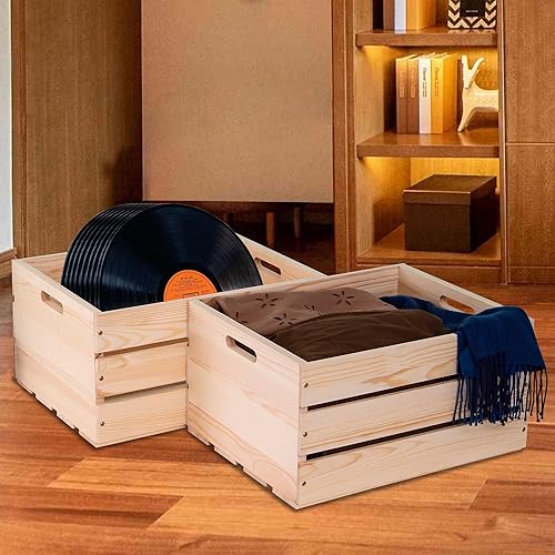 Miniatura 2 de Cajas de madera de pino extra grandes para almacenamiento, cajas de almacenamiento de discos de vinilo, las cajas de almacenamiento están hechas de