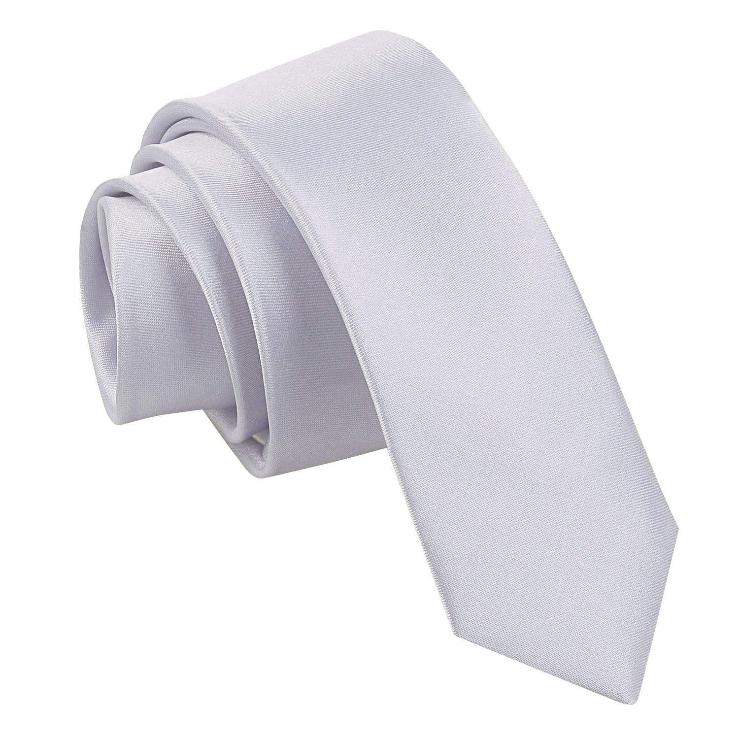 DQT Mens Plain Satin Tie - 5cm Skinny Width Necktie - Wedding, Business & Formal - Silver