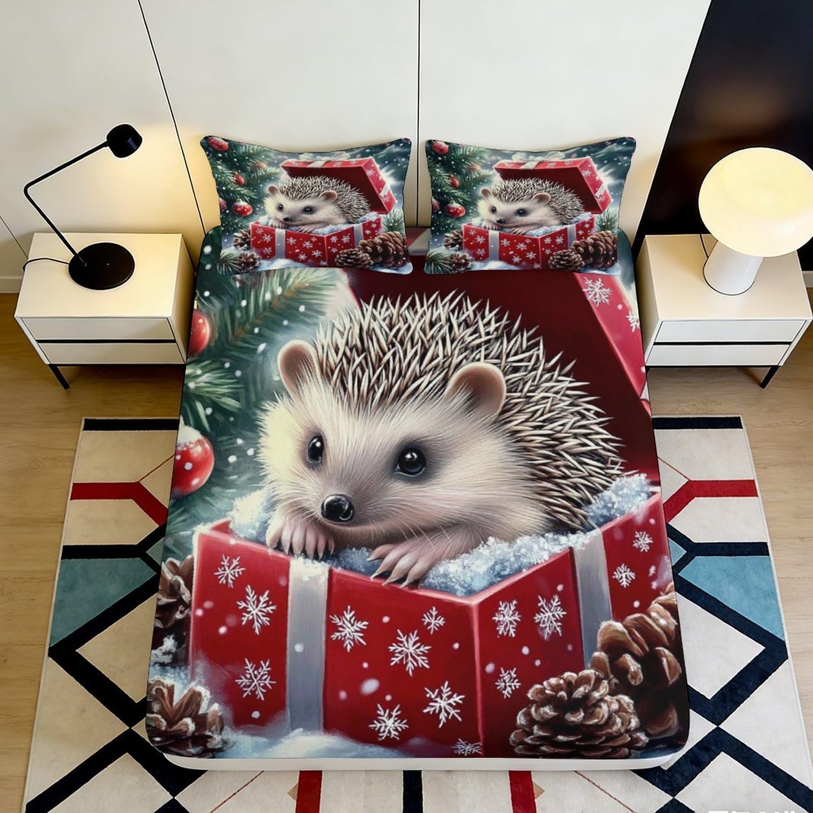 3D Printed Hedgehog Fitted Sheet Microfiber Soft Bed Cover for Bedroom Guest Room Decor Washable 90x200x25cm