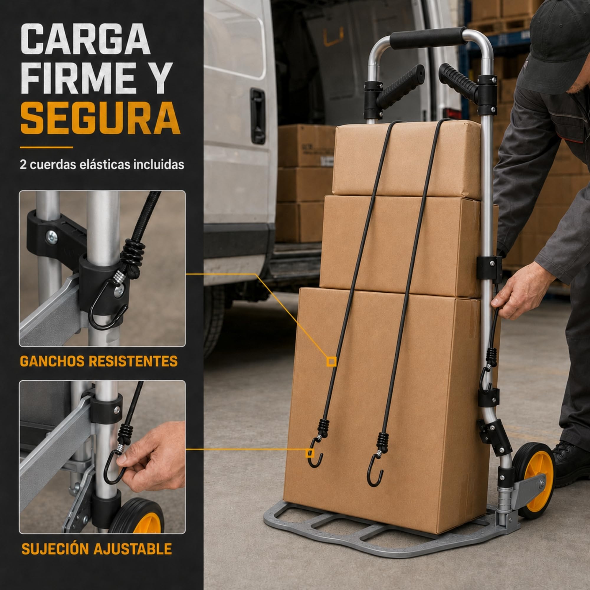 UZIRO Carretilla Plegable con Ruedas de Aluminio, con Mango Telescópico y Soporte Extra, Capacidad de 150 Kg, Plataforma Abatible y 2 Ruedas, Carretilla de Mano Plegable, Carro Transporte Plegable