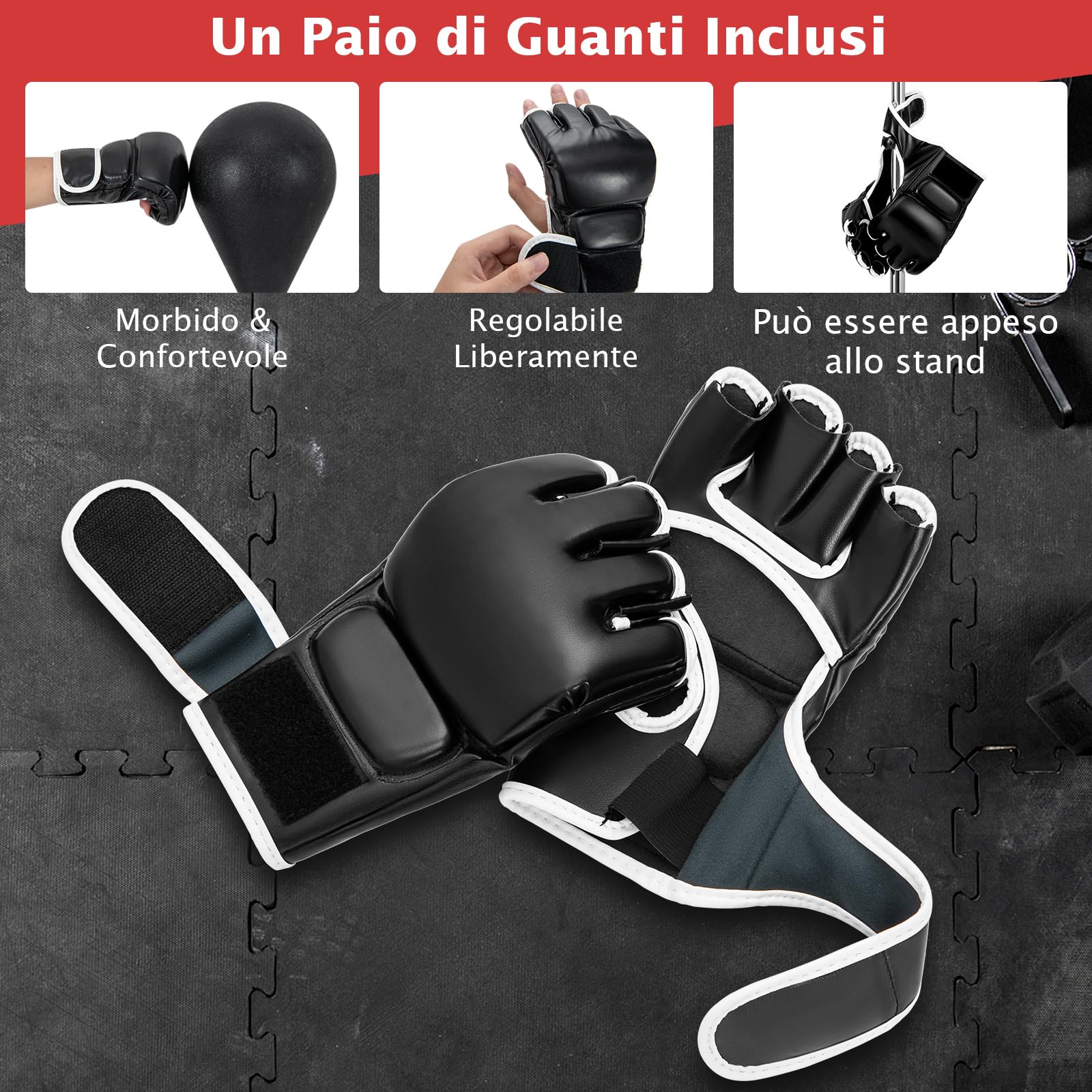COSTWAY Punching Ball da Terra per Bambini e Adulti, Pungiball Veloce con Guantoni, Asta Flessibile, Base Riempibile e Regolabile in Altezza 137-156 cm, Sacco da Boxe per Casa e Palestra, Nero