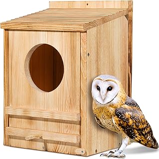Barn Owl House, Owl Nesting Box for Outside, Wooden Screech Owls Nesting Box, Large Caliber Round Hollow Outdoor Bird's Boxes, Suitable for Wildlife Screech, Barred, Great Horned, Barn