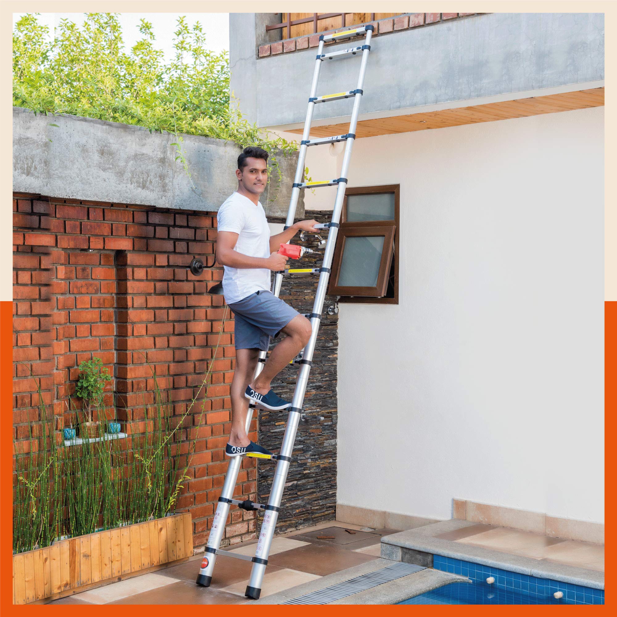 Bathla 23.6 ft Aluminium Telescopic Ladder with Safety Hooks & Triangle Stabilizers | EN131 Certified | 2-Year Manufacturer Warranty | Portable & Compact |150kg Load Capacity | Made in India (7.2 mtr) — Amazon image 15
