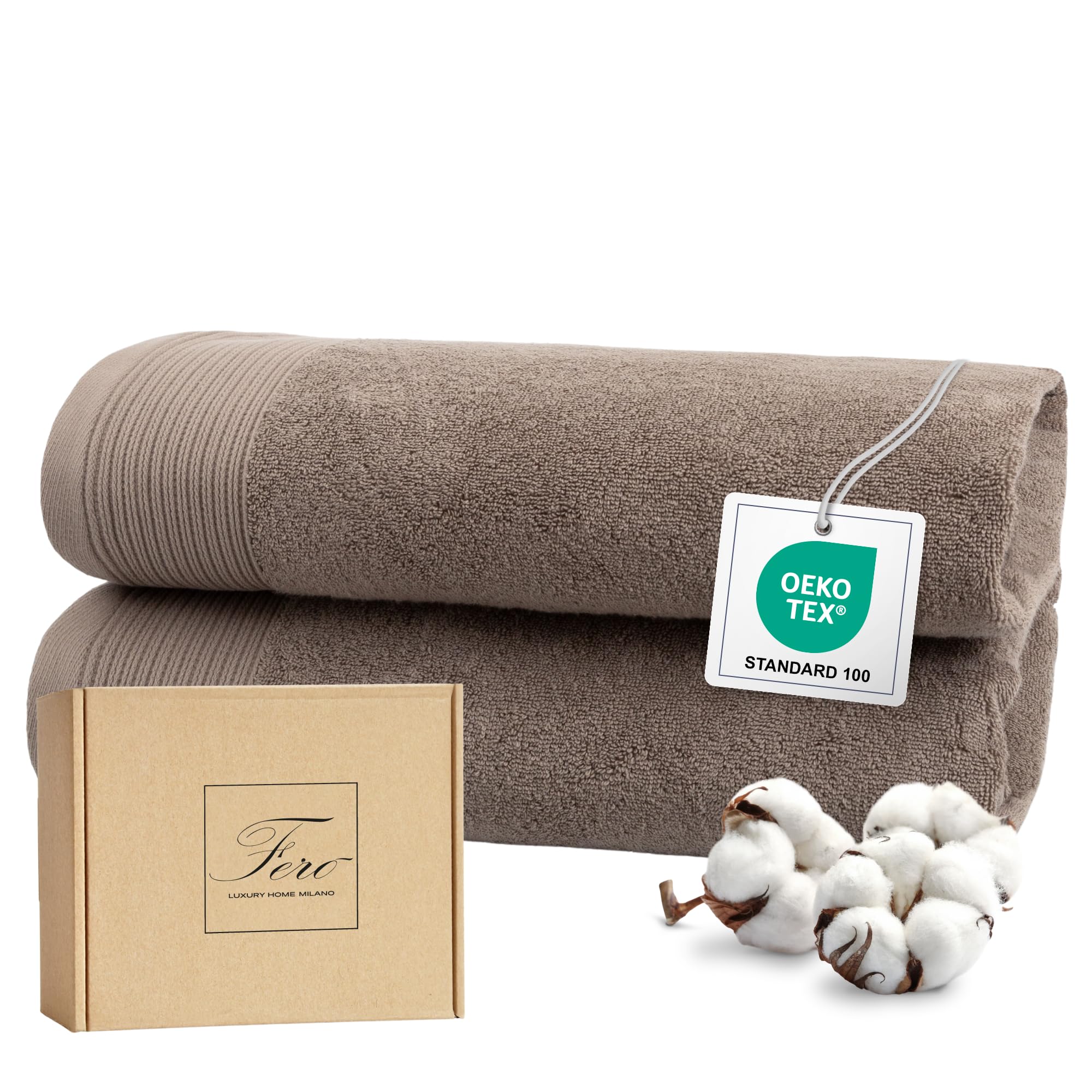 Ferò Juego de Toallas de Baño de 2 Piezas 100% Algodón Premium Low Twist, 550 g/m², Ultra Suaves y Absorbentes, Secado Rapido, Oeko-Tex, Diseño Italiano, 2 Toallas de Baño, 70x140 cm, Gris