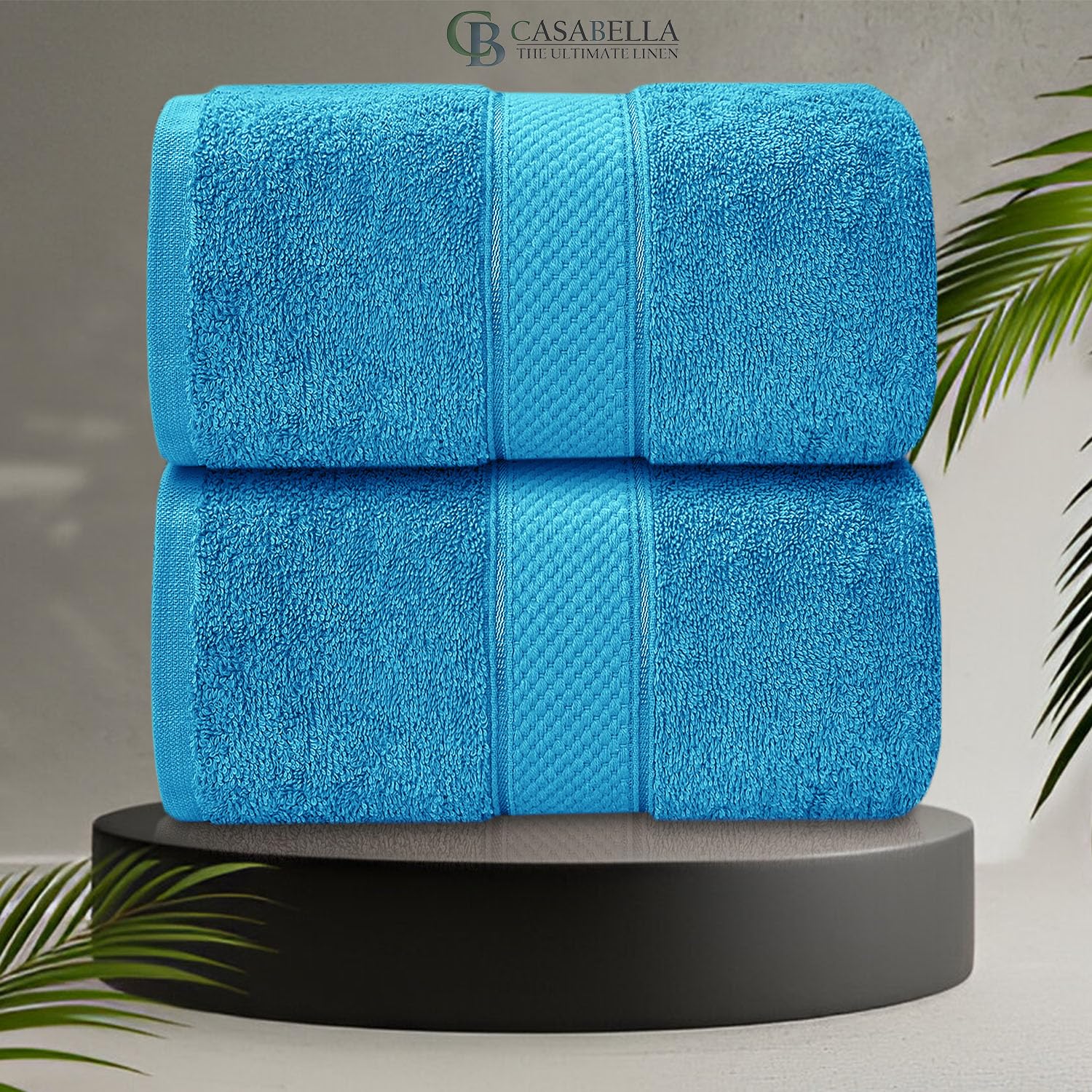 CB CASABELLA 2 Piece Jumbo Bath sheets 100% Combed Cotton Extra Large Bath Towel bale set super Absorbent Soft Aqua Blue 2 Pack 90X180 CM Bath sheets Extra Large Bathroom Set Beach Towel