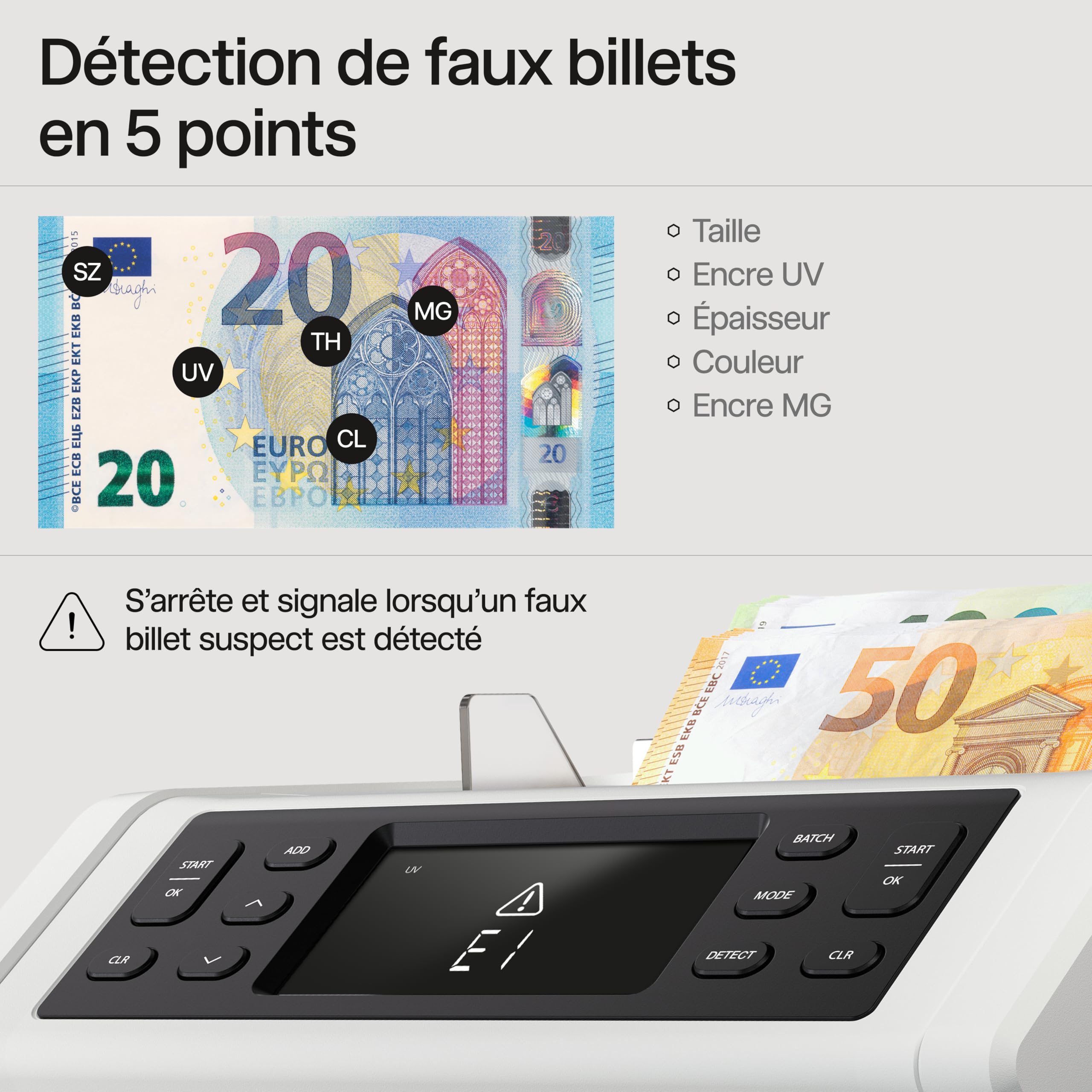 Safescan 2265 compteuse de billets avec détection faux billets 5 points euros livres sterling