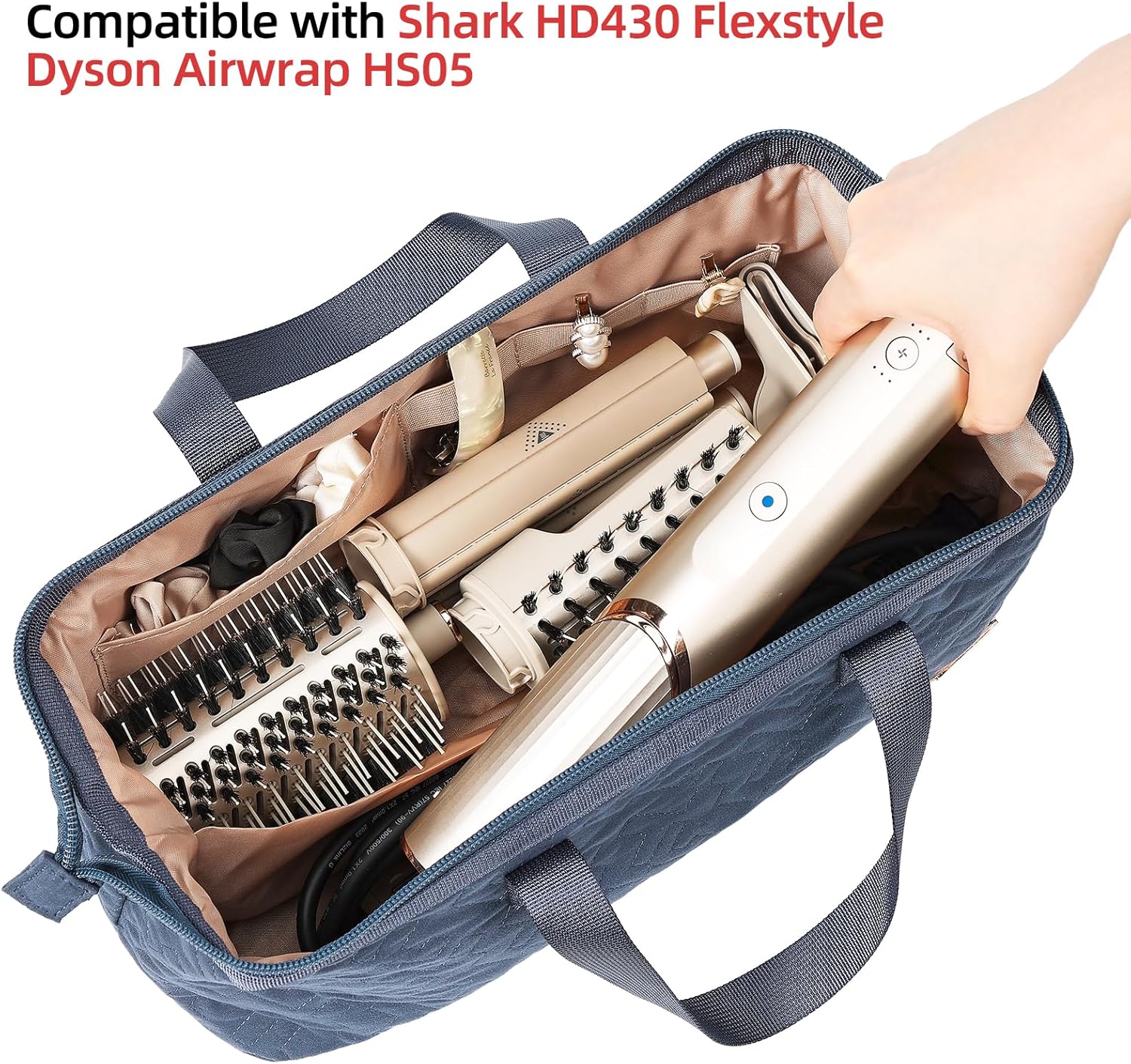 NISHEL Hair Tools Travel Carrying Bag, Portable Hair Air Wrap Dryer Case, Hair Dryer/Curling Iron/Airstraight Attachment Organizer, Aegean-Blue - Image 2