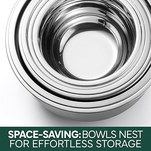 Miniatura 5 de COOK WITH COLOR Tazones para mezclar con tapas herméticas, 6 cuencos de almacenamiento de metal de acero inoxidable, parte inferior antideslizante